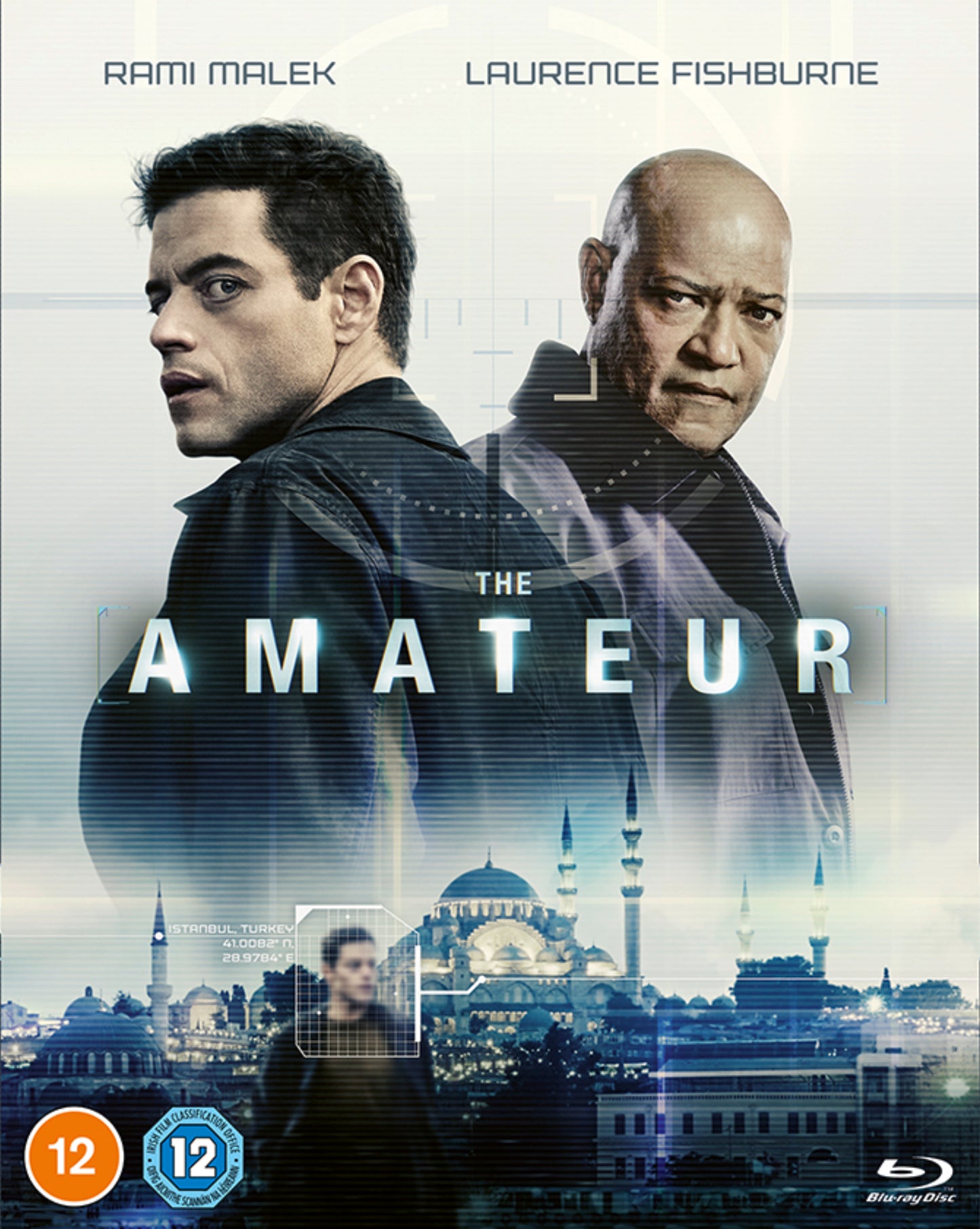 Blu-ray cover for "The Amateur" featuring Rami Malek and Laurence Fishburne.