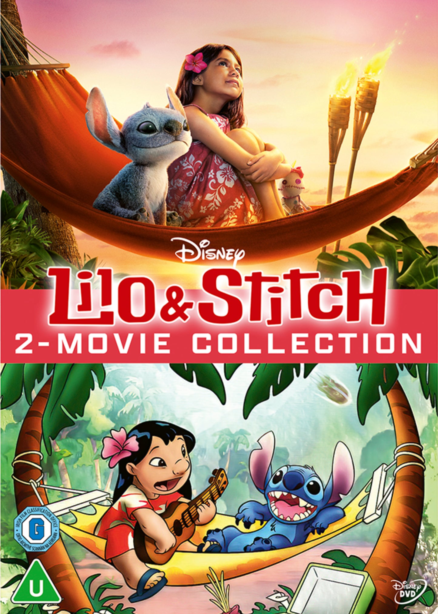 Lilo and Stitch DVD cover featuring Lilo, Stitch, and a Hawaiian setting.