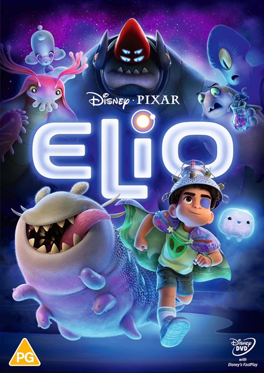 Elio" DVD cover featuring a boy and alien creatures in space.