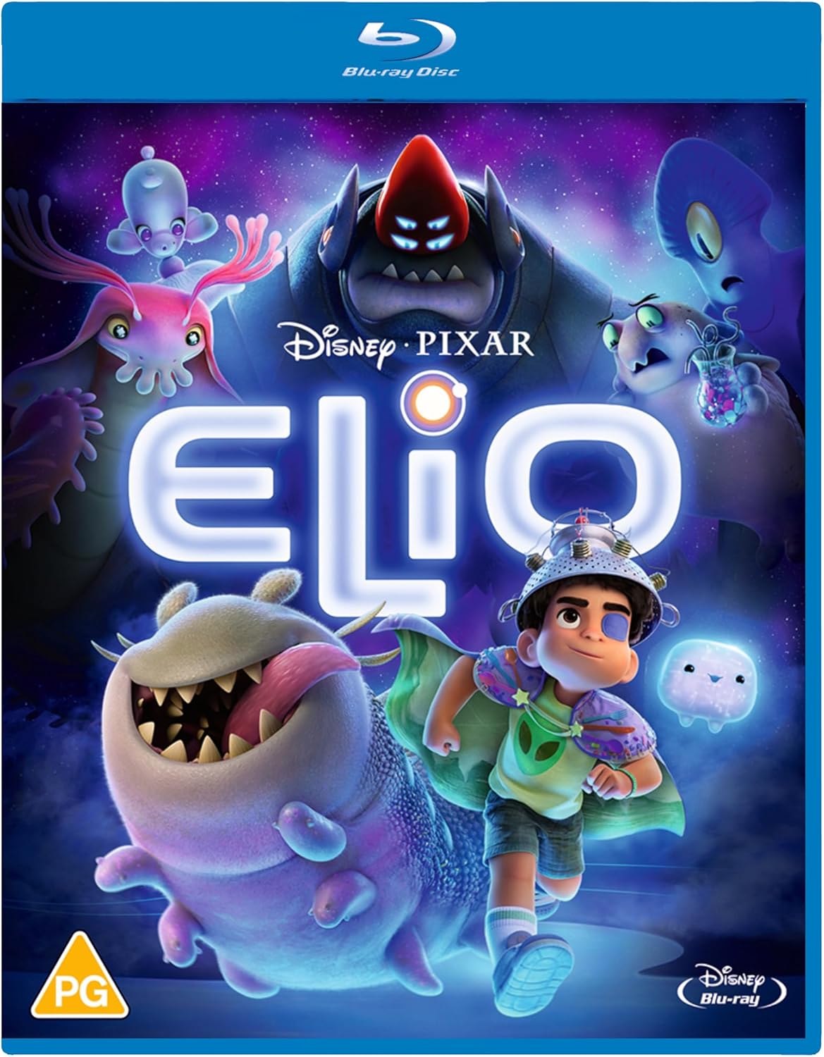 Blu-ray cover for Disney Pixar’s "Elio" featuring characters and title.