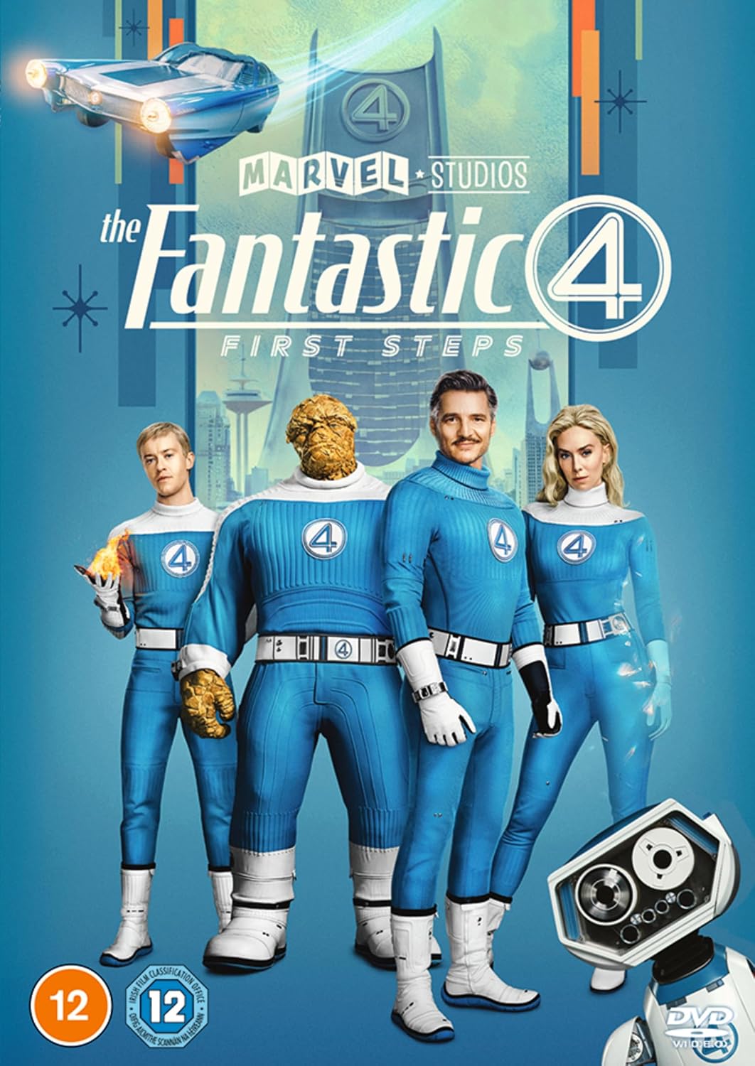DVD cover for "The Fantastic Four" featuring four superheroes in blue suits.