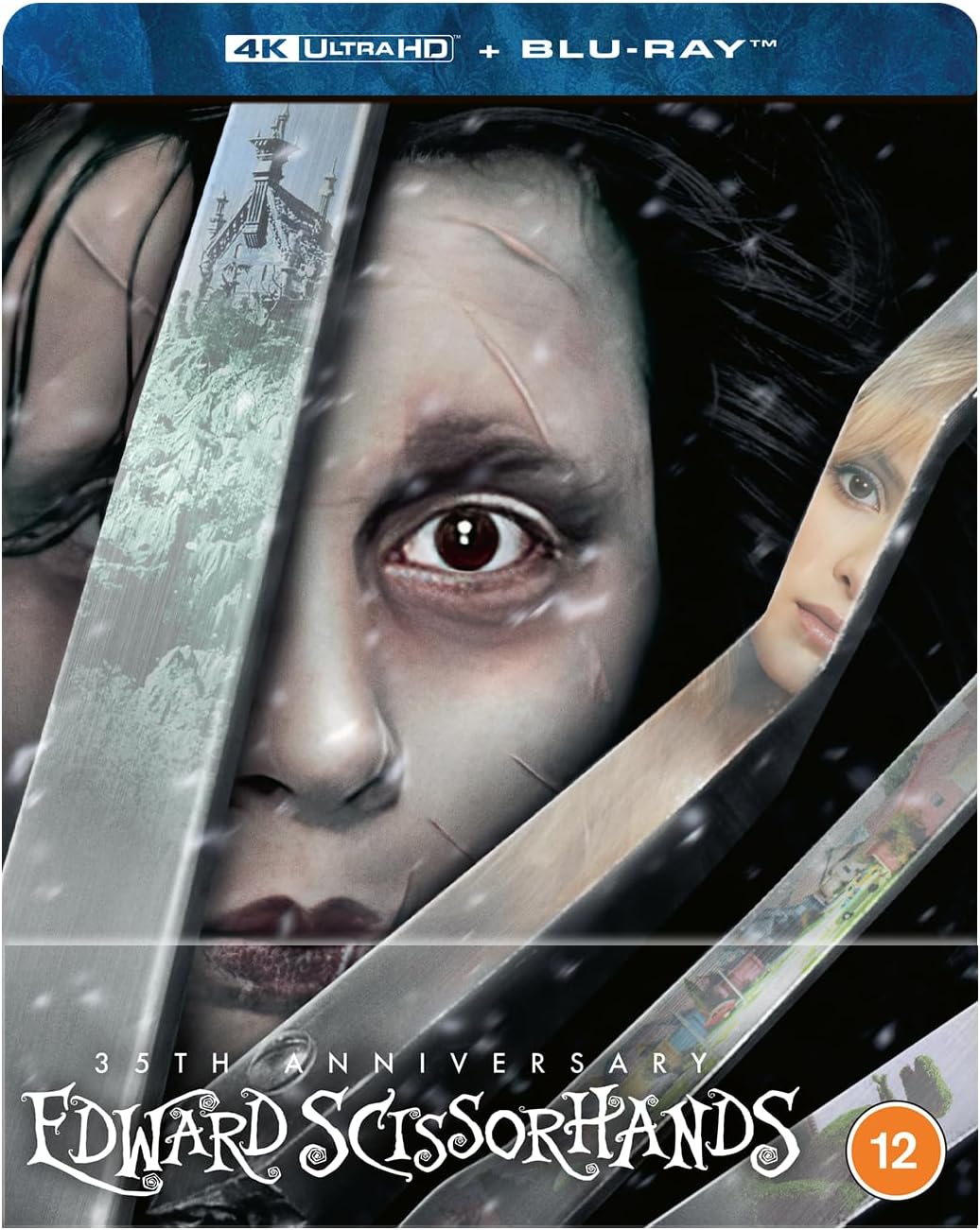 Edward Scissorhands movie SteelBook cover with character portrait and castle.