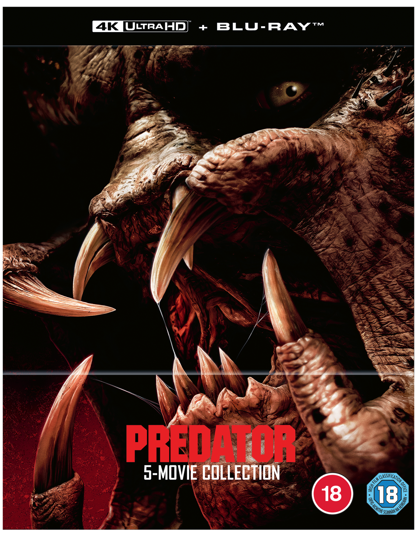 Predator movie collection Blu-ray cover featuring the alien’s open mouth and fangs.