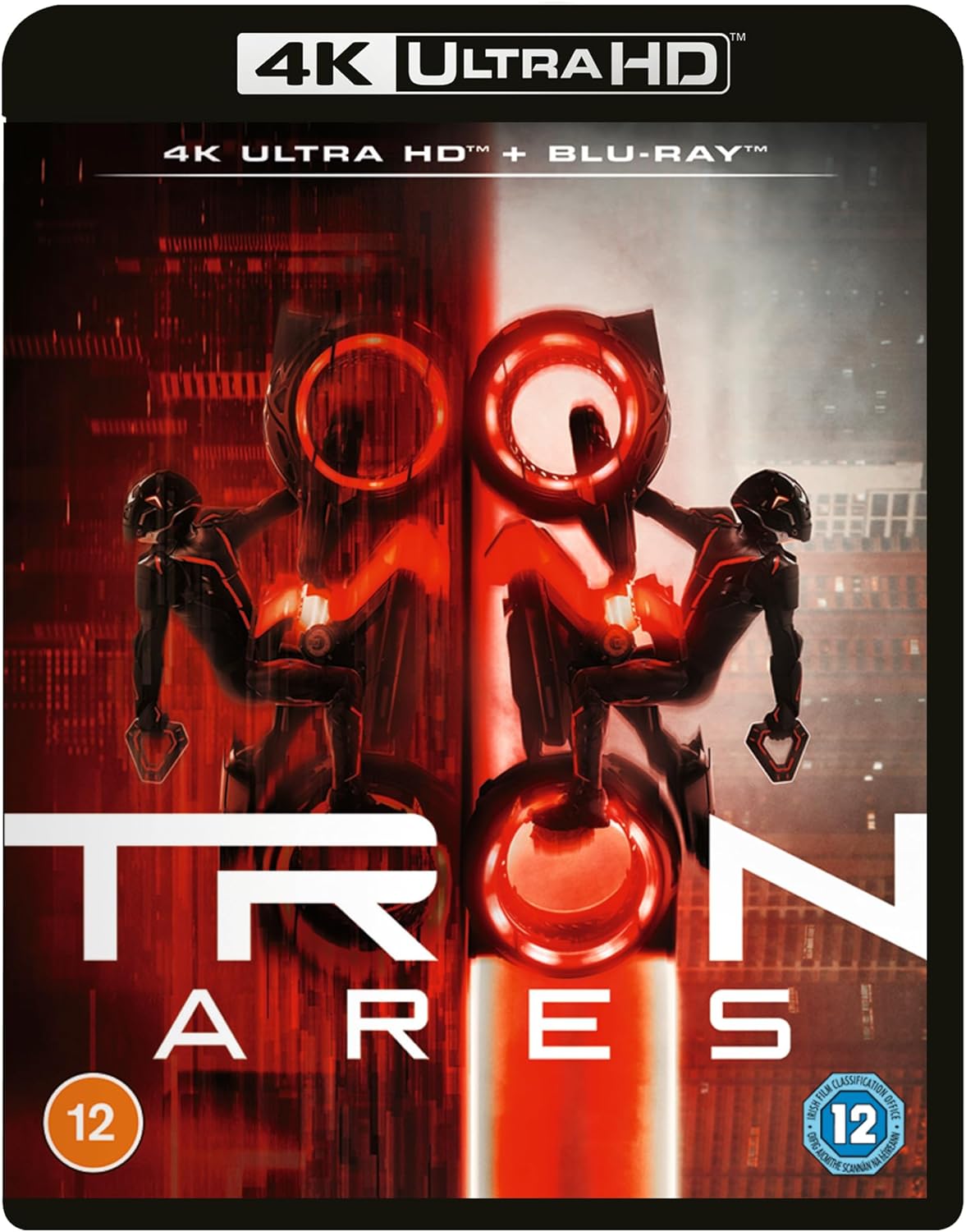 SteelBook cover for Tron Ares, featuring figures in a digital cityscape.