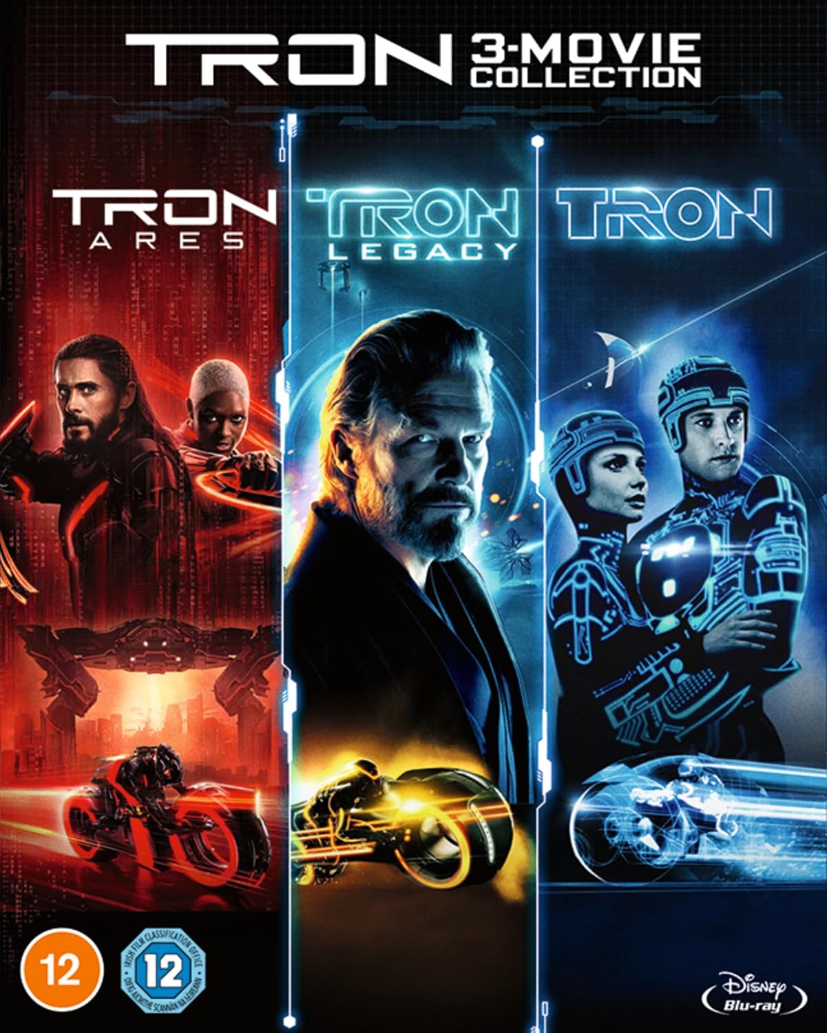Tron 3-Movie Collection Blu-ray cover featuring Tron: Ares, Legacy, and Tron character artwork.
