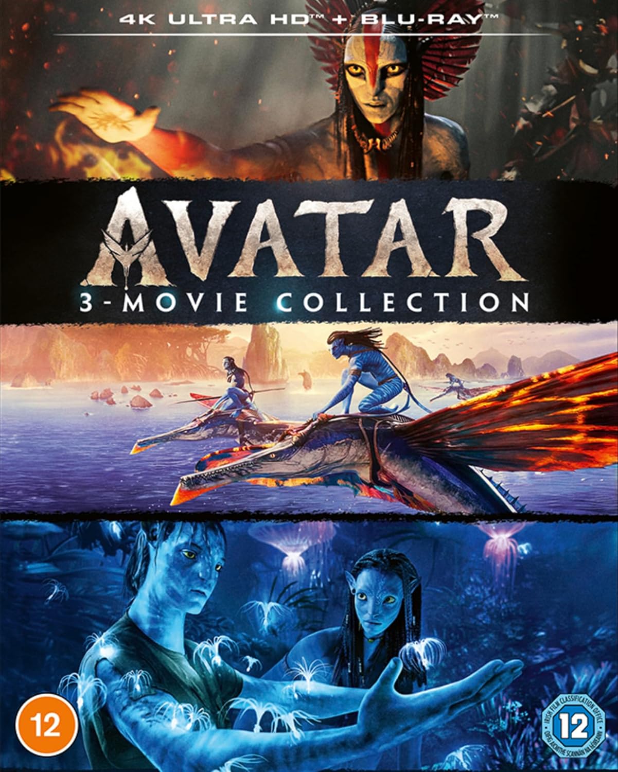 Black "Avatar 3-Movie Collection" UHD + Blu-ray case with white text.