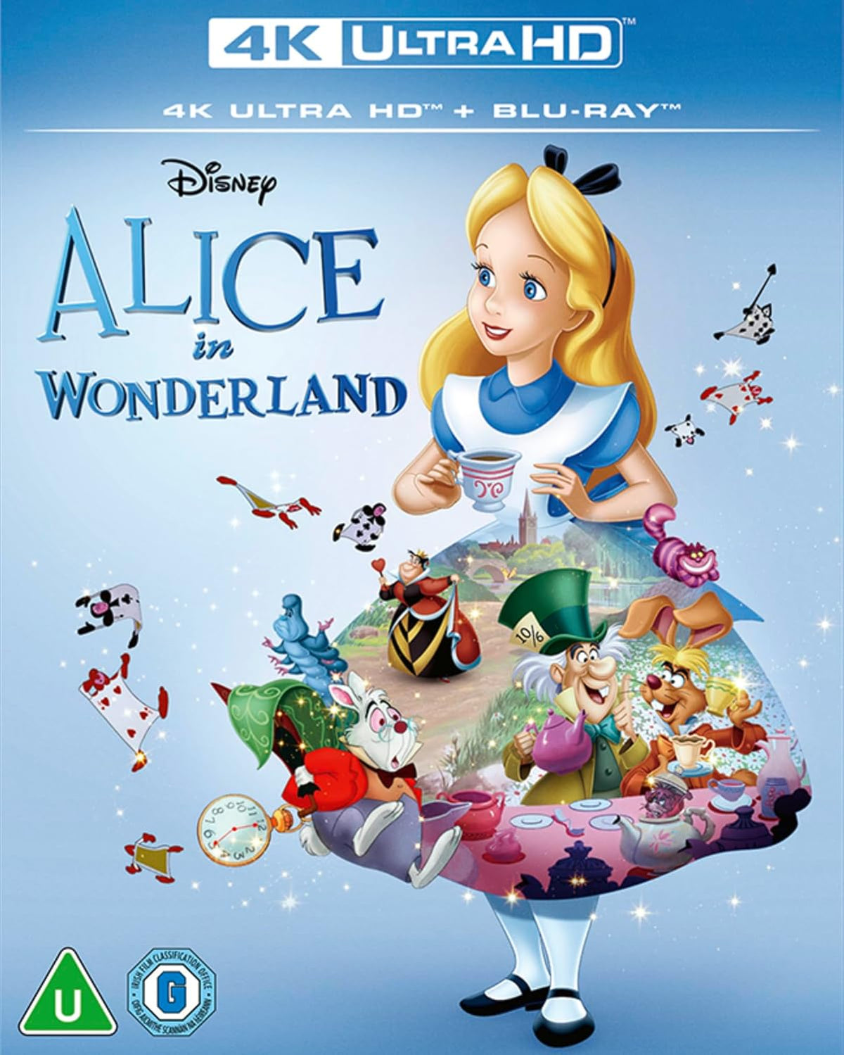 Disney’s Alice in Wonderland 4K UHD/Blu-ray cover with Alice and characters.