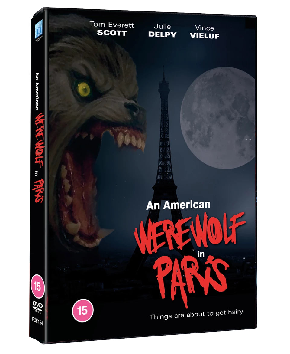 DVD cover for "An American Werewolf in Paris" featuring a werewolf and the Eiffel Tower.