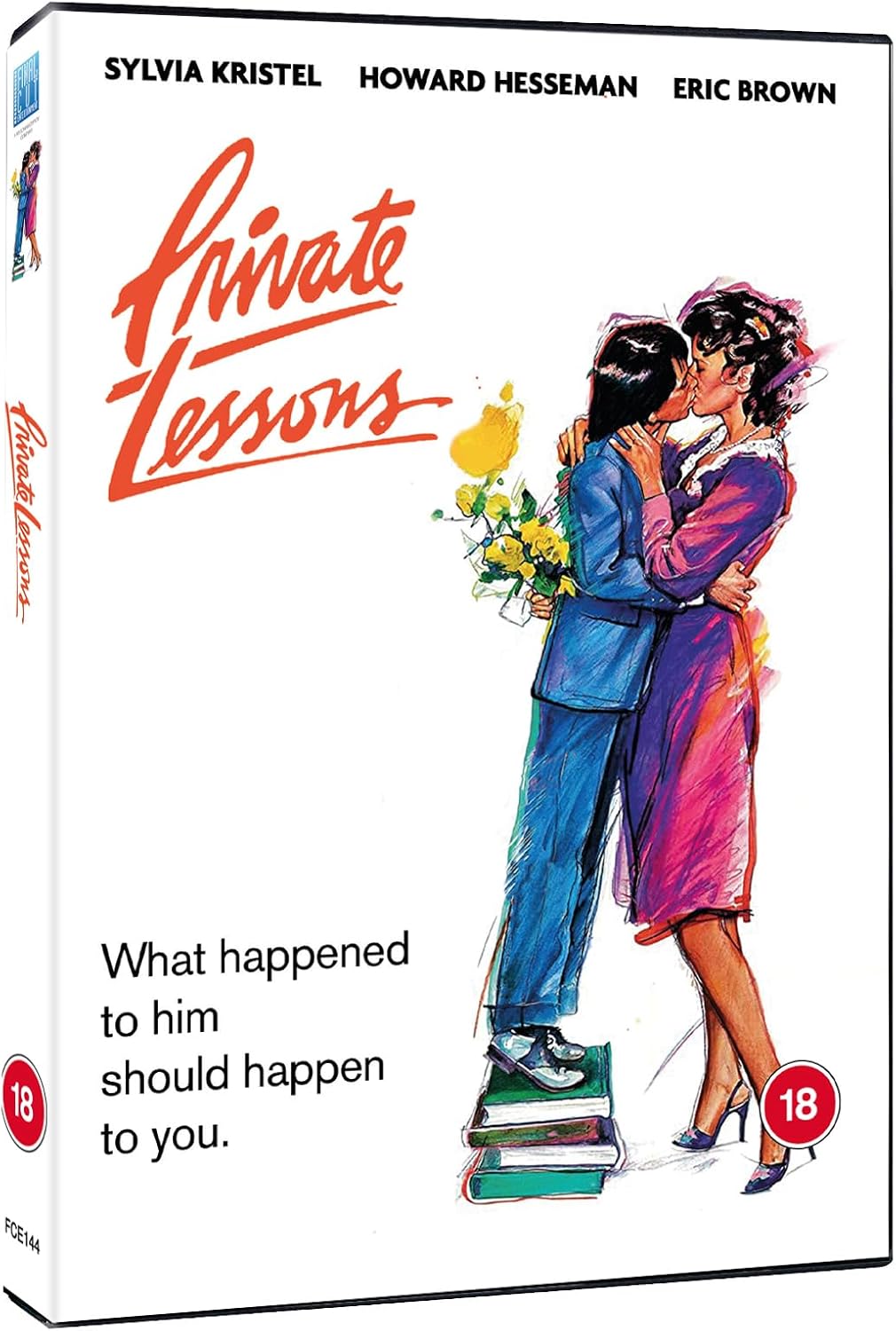 DVD cover for “Private Lessons” showing a couple embracing, with flowers.