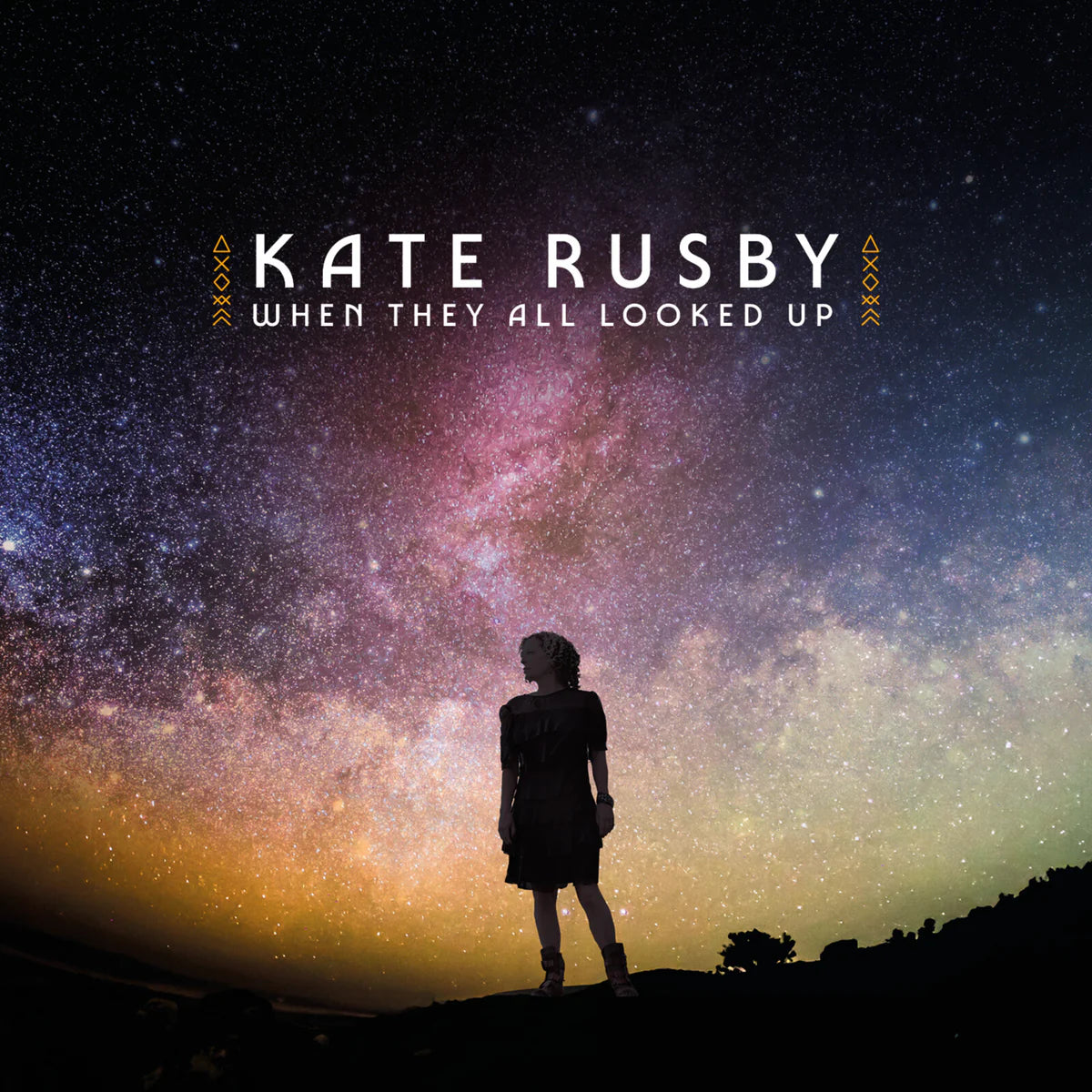 CD cover: Silhouette of a woman under a vibrant, starry night sky.