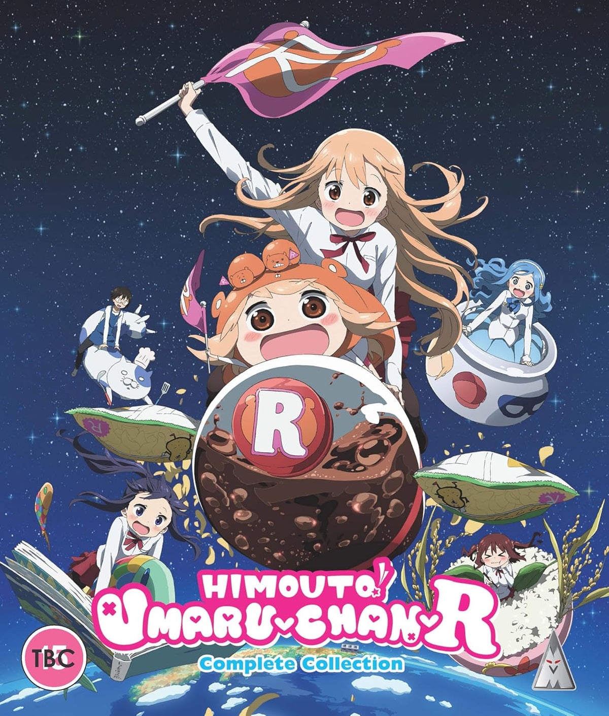 Anime cover featuring a girl with brown hair and a large, round character.
