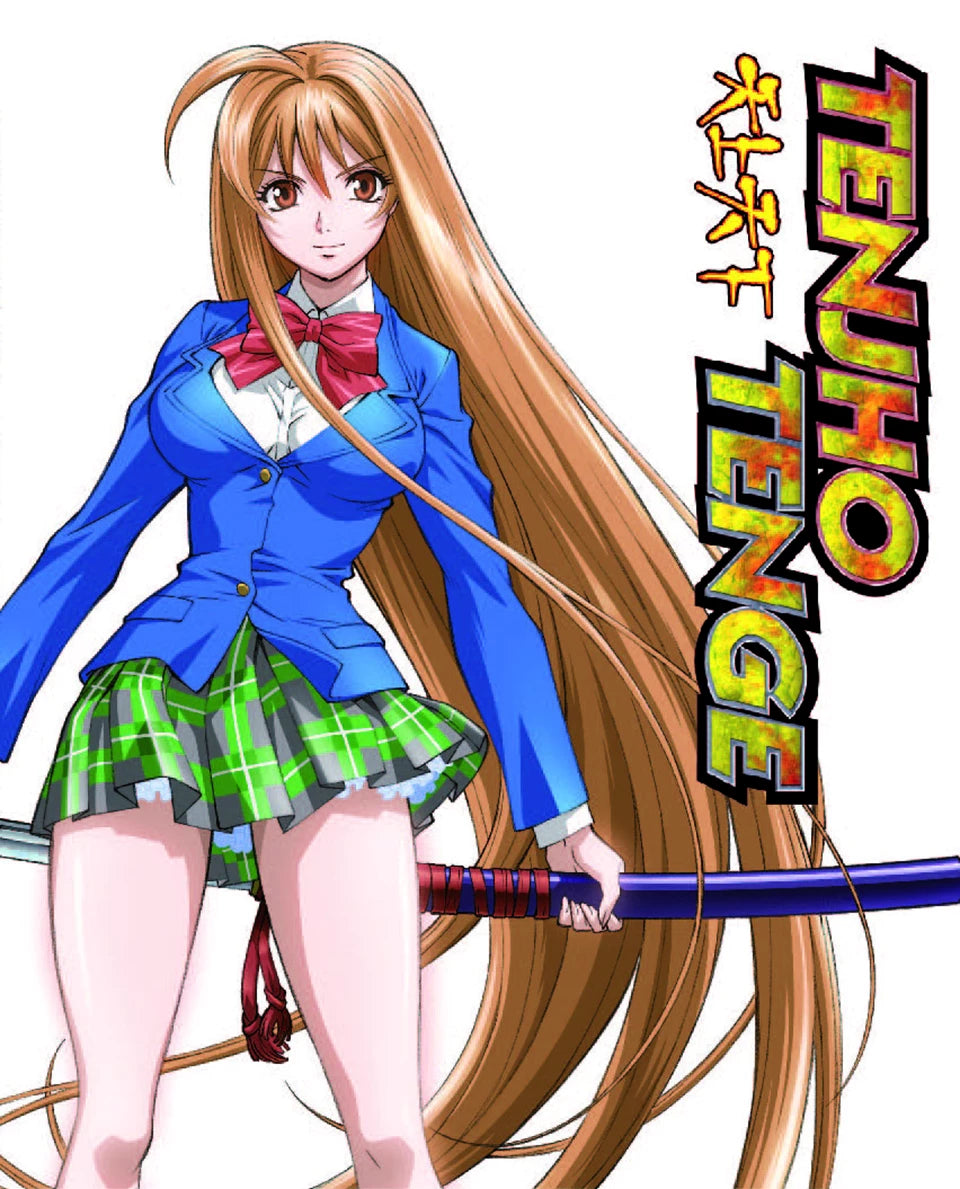 Anime girl in school uniform holding a sword, “Tenjho Tenge” logo.