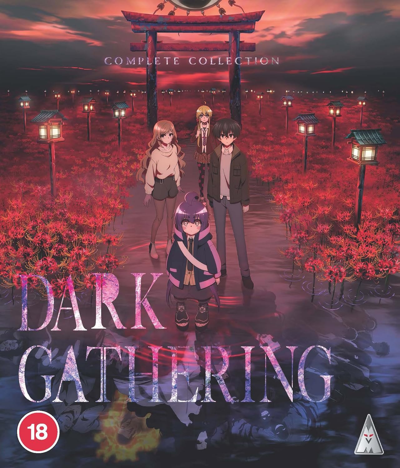 “Dark Gathering” Blu-ray cover featuring three anime characters in a red field.
