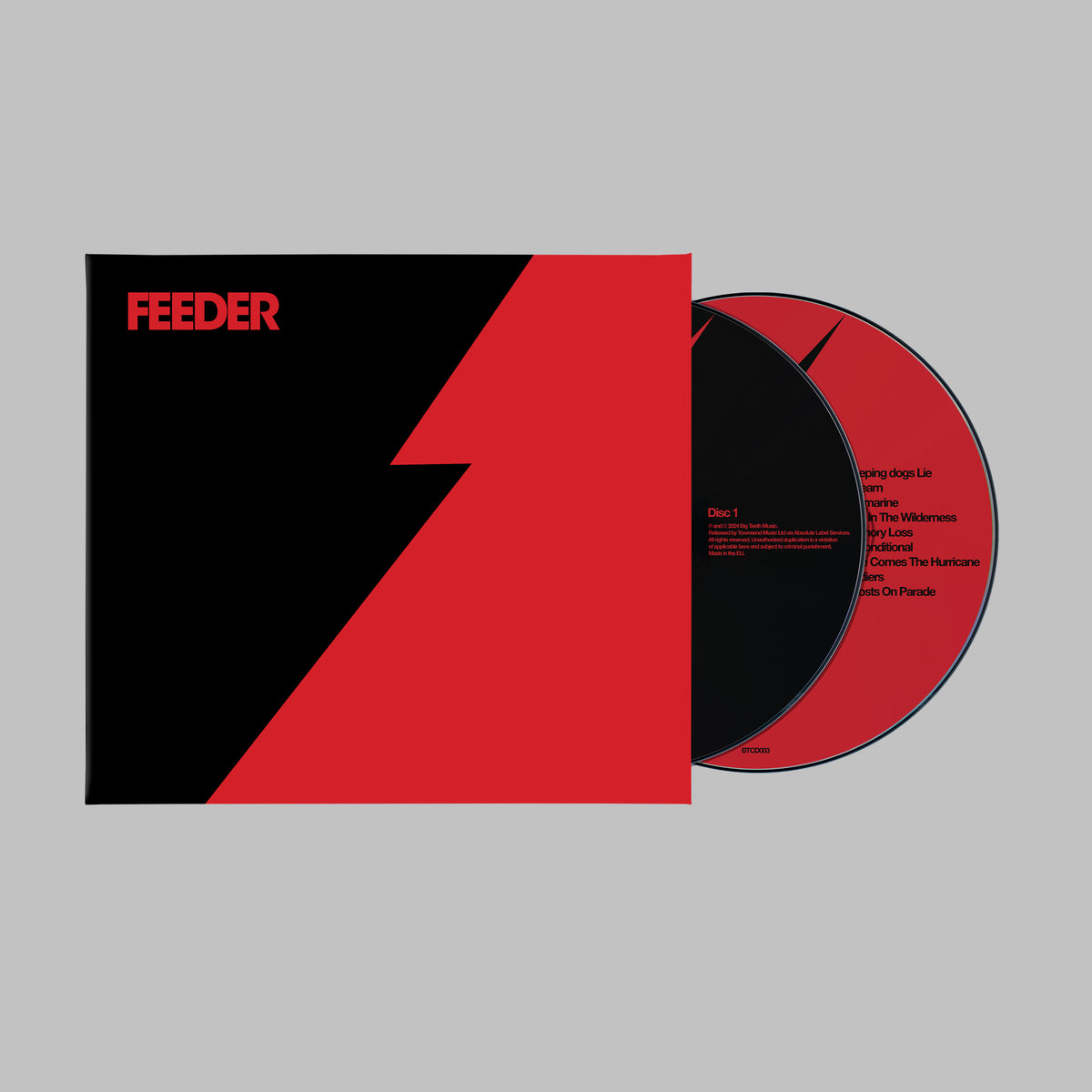 Feeder CD in black case with red diagonal slash and visible disc.