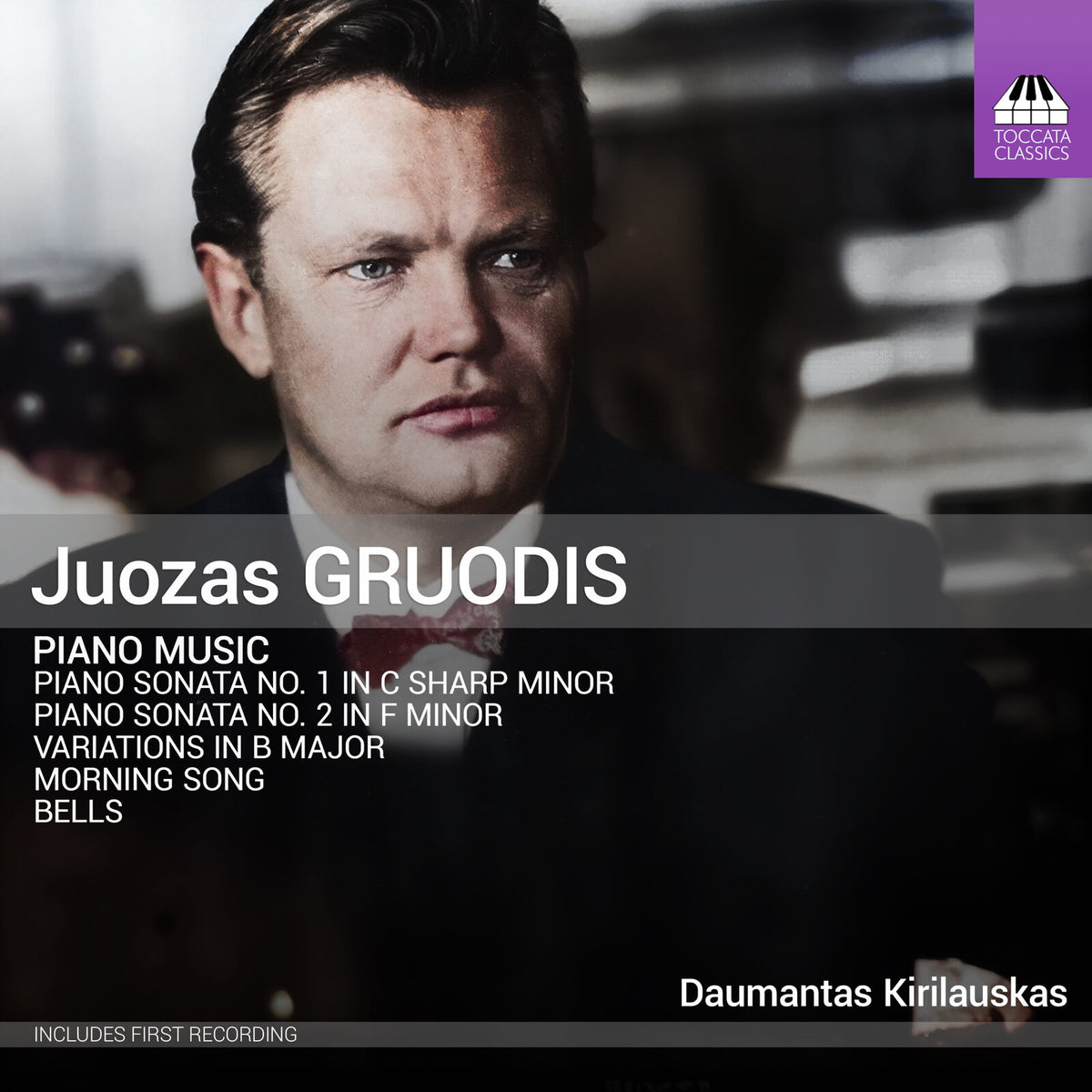 CD cover: Portrait of Juozas Gruodis, pianist, with track listing.