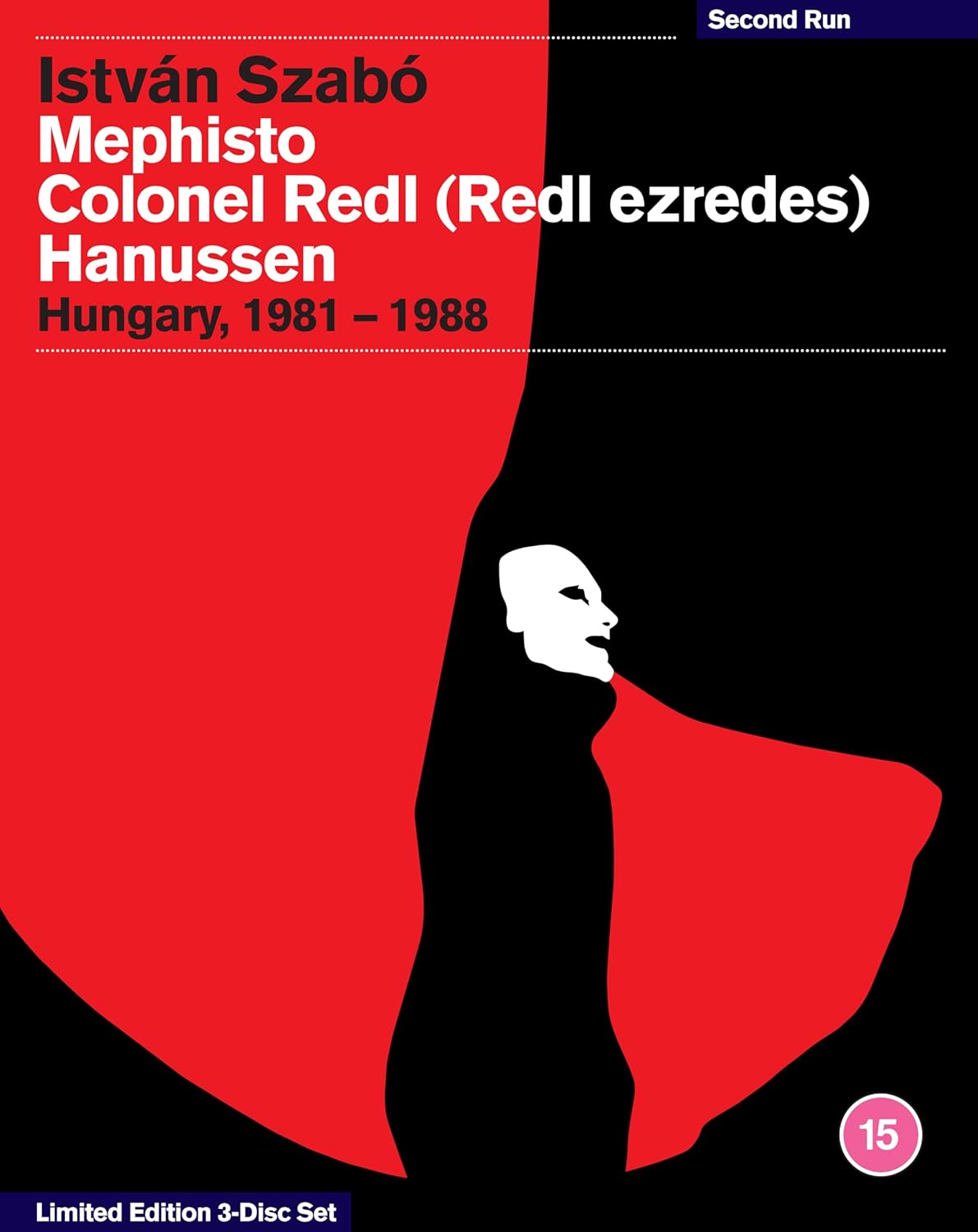 Blu-ray cover for István Szabó films featuring a stylized figure against red and black.