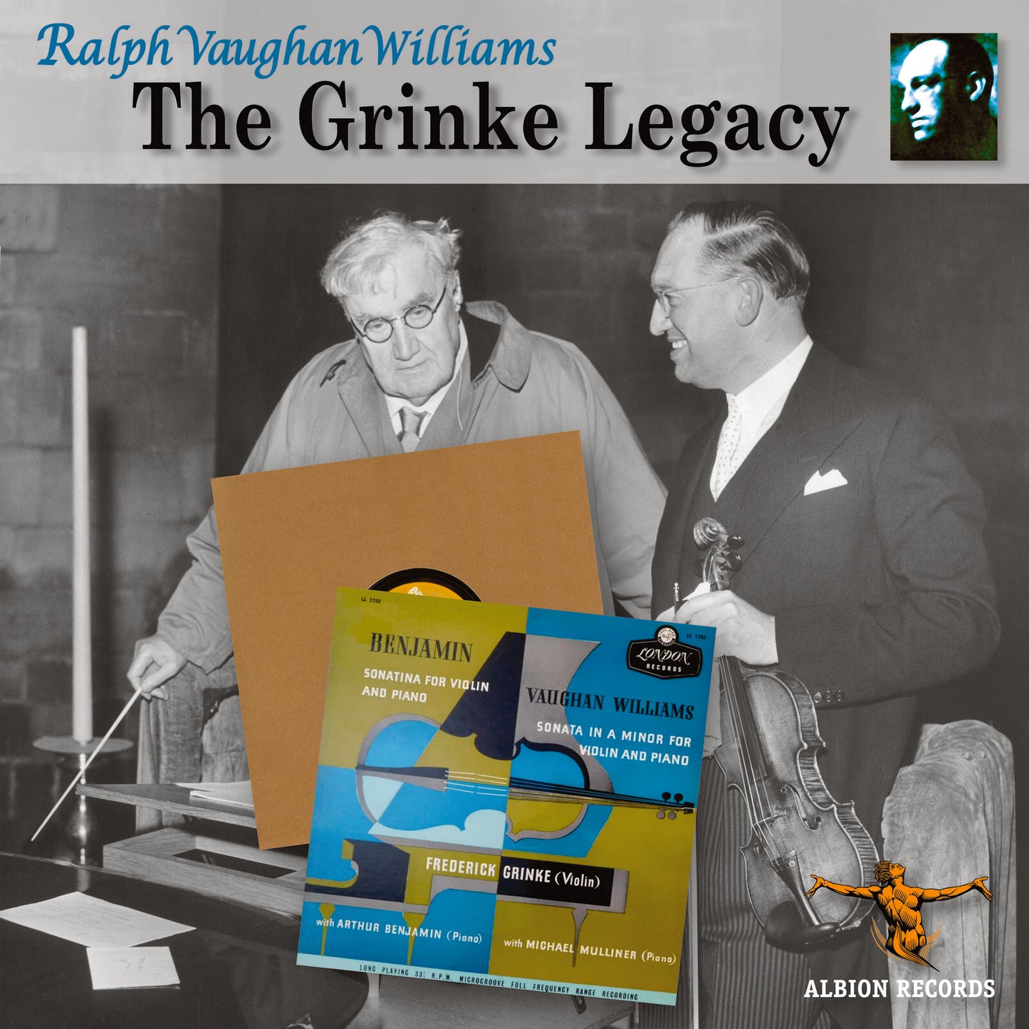 CD cover featuring violinist Frederick Grinke with composers Vaughan Williams and Benjamin.