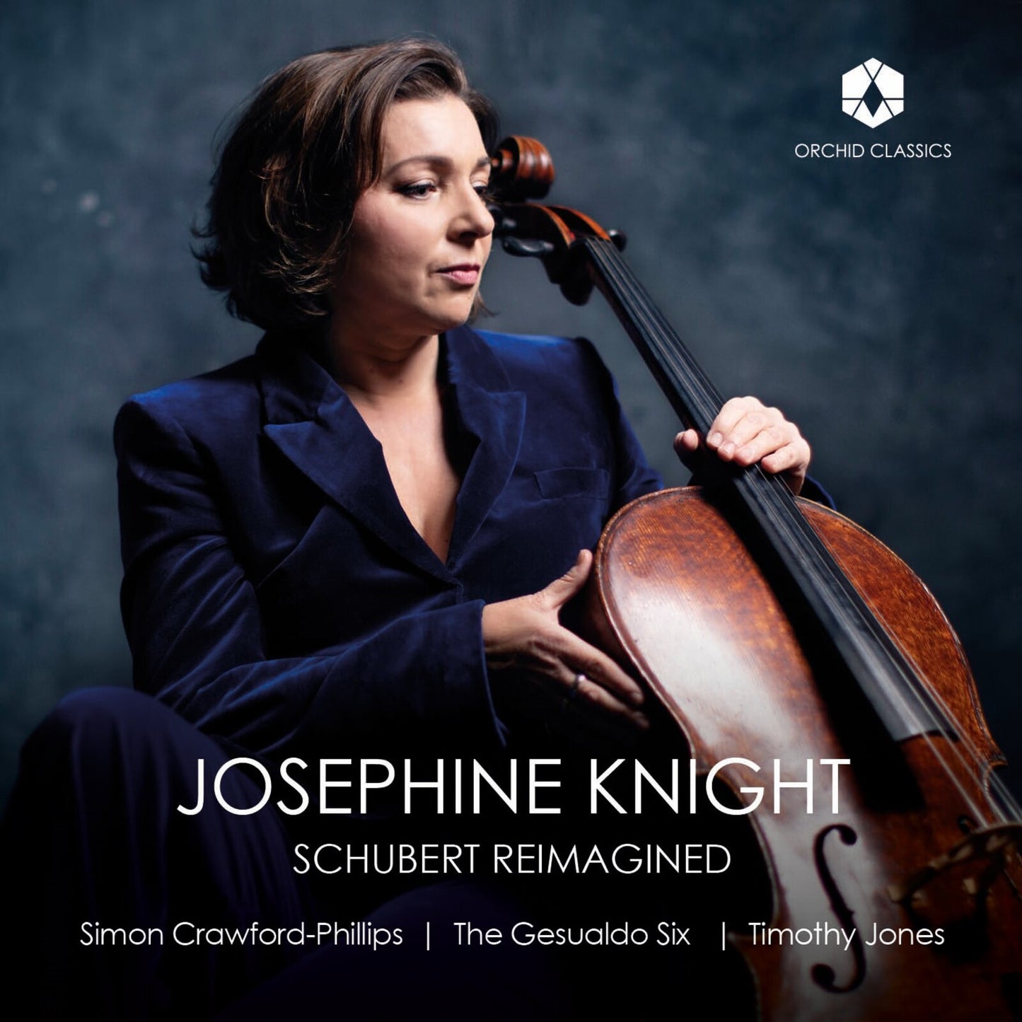Cellist Josephine Knight portrait, album cover for “Schubert Reimagined.”