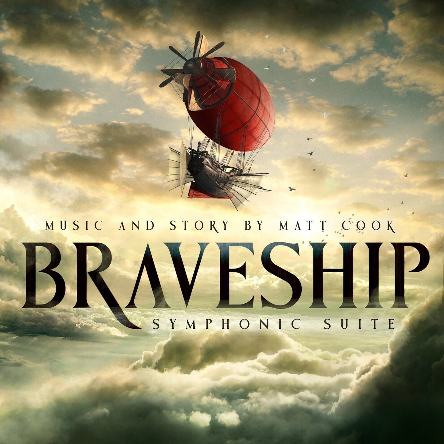 CD cover for “Braveship” by Matt Cook, featuring an airship in clouds.