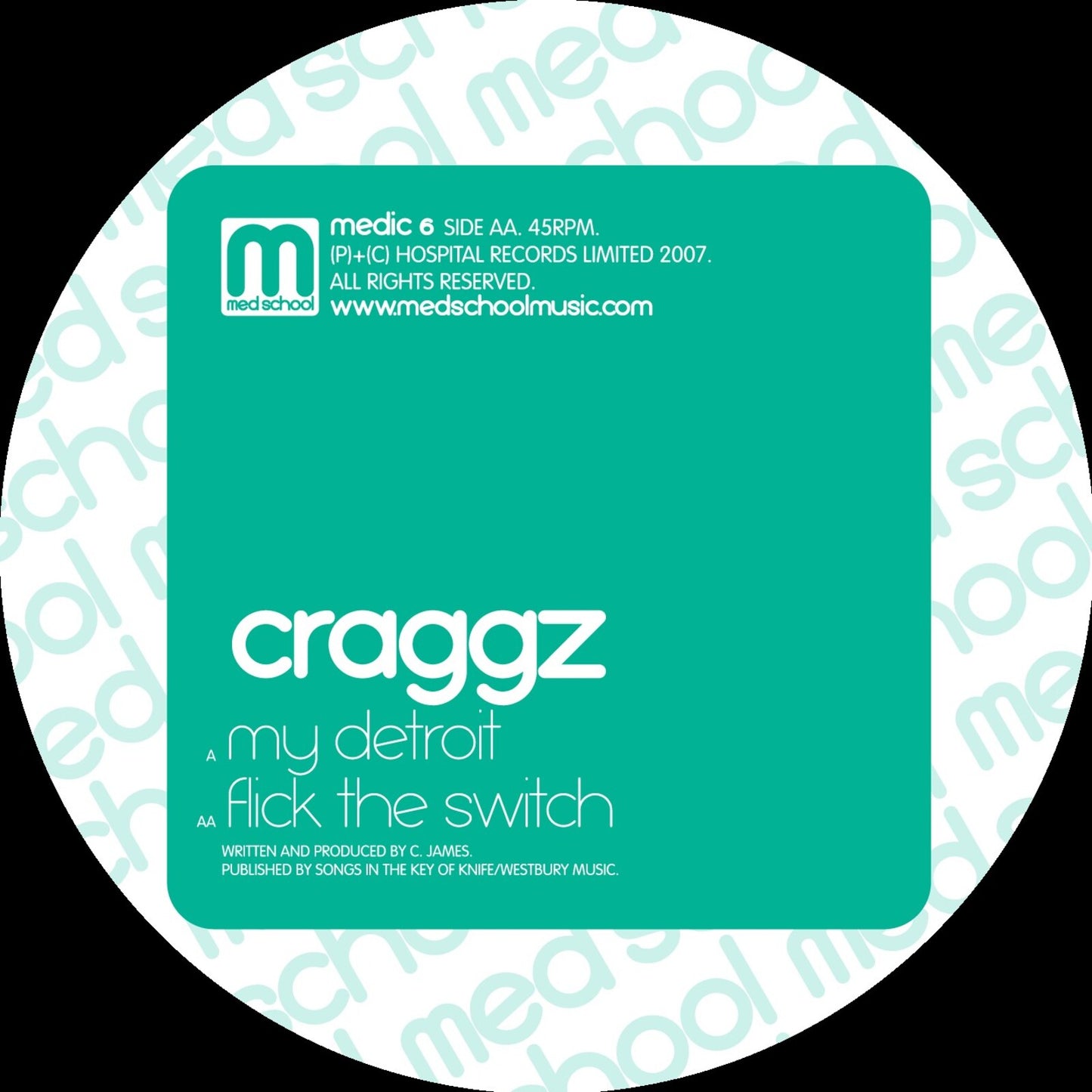 Green vinyl record label with white text: "craggz - my detroit".