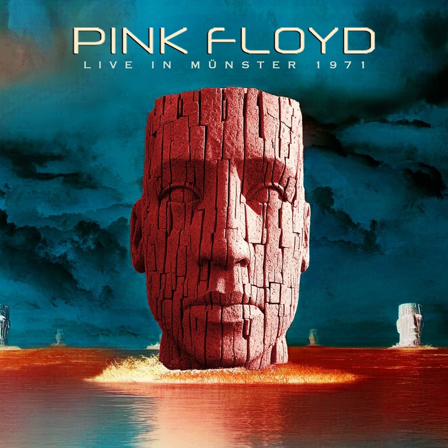 Pink Floyd album cover: large, textured head in a landscape.