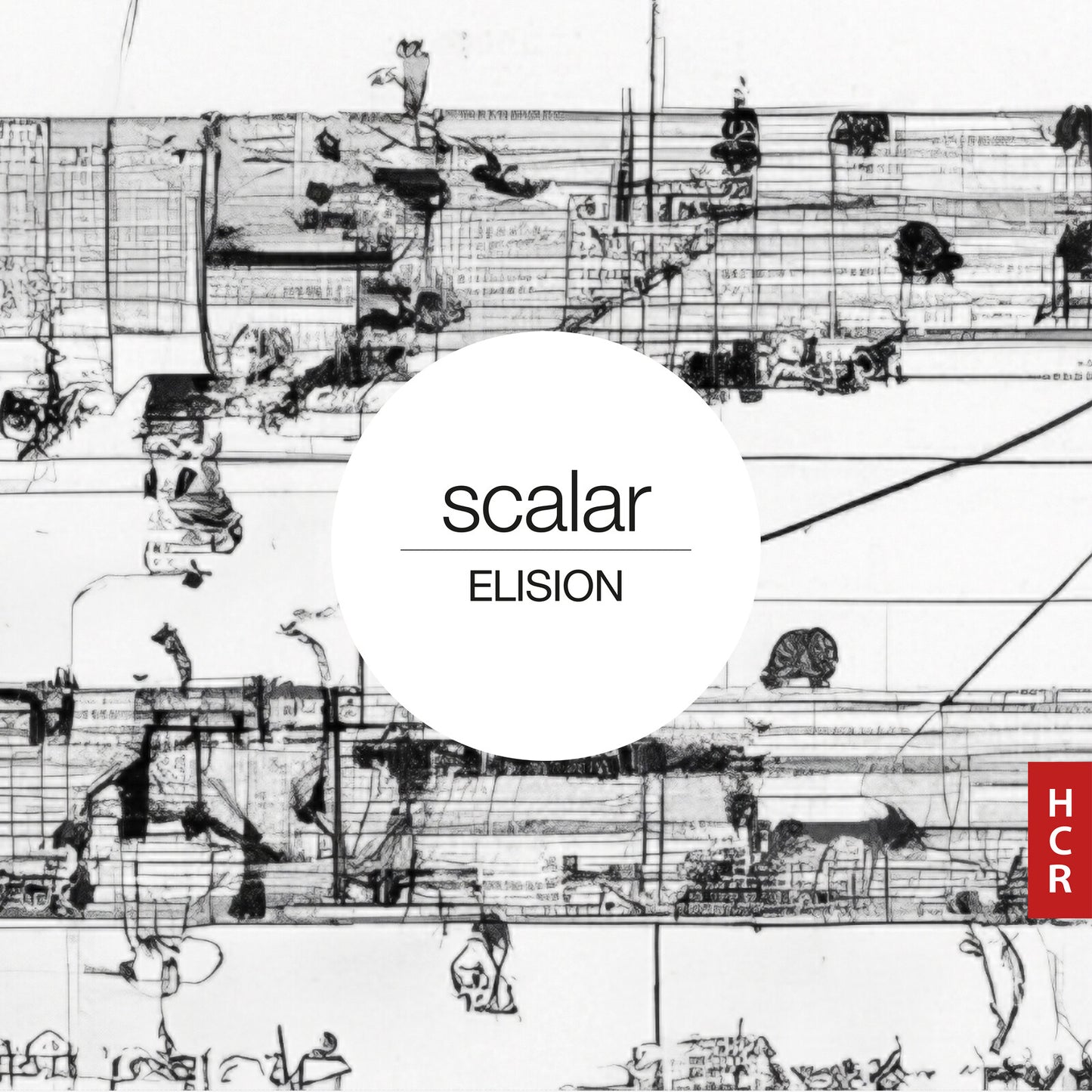 CD cover with abstract black and white sketch of figures and lines.
