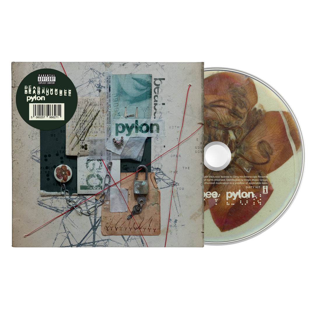 Beabadoobee "Pylon" CD with distressed collage artwork and a silver disc.