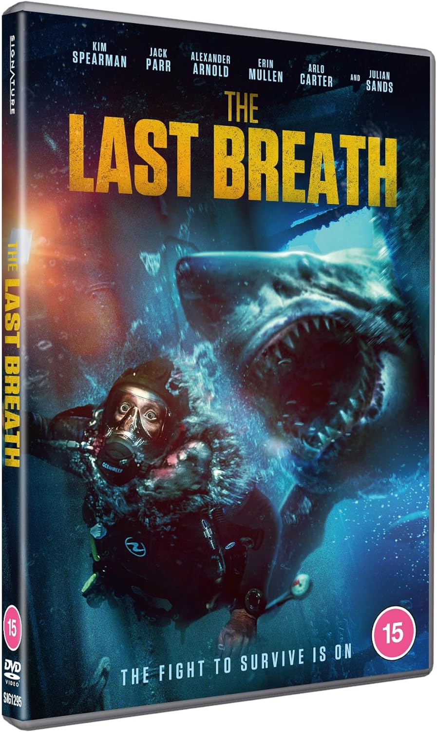 DVD cover for "The Last Breath" featuring a diver and a shark.