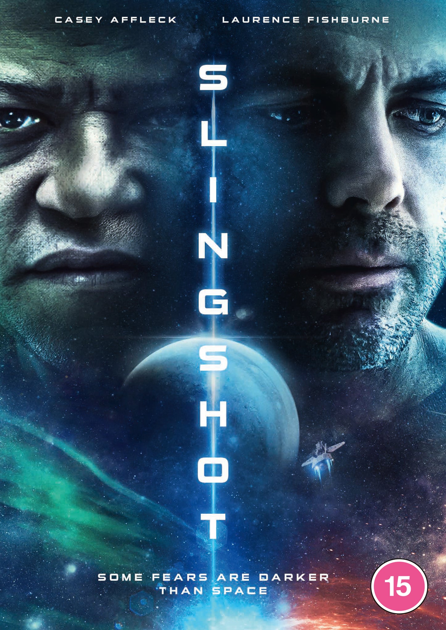 Slingshot" DVD cover featuring Casey Affleck and Laurence Fishburne against a space backdrop.