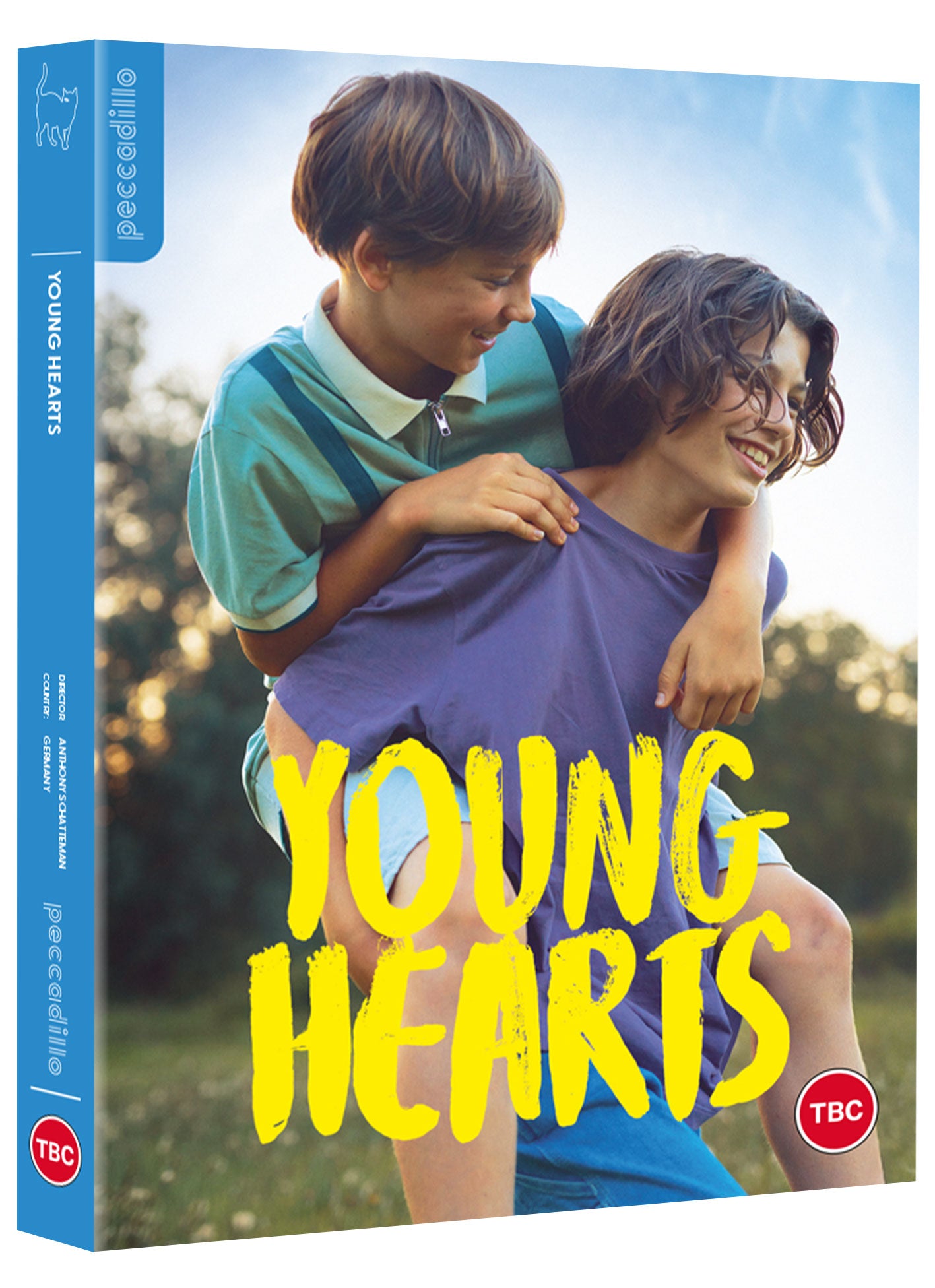 Two children outdoors, one giving the other a piggyback ride, on Blu-ray case.