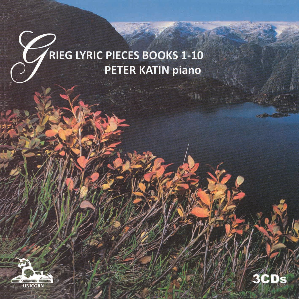 CD cover: Norwegian landscape with foliage, text “Grieg Lyric Pieces” and “Peter Katin”.