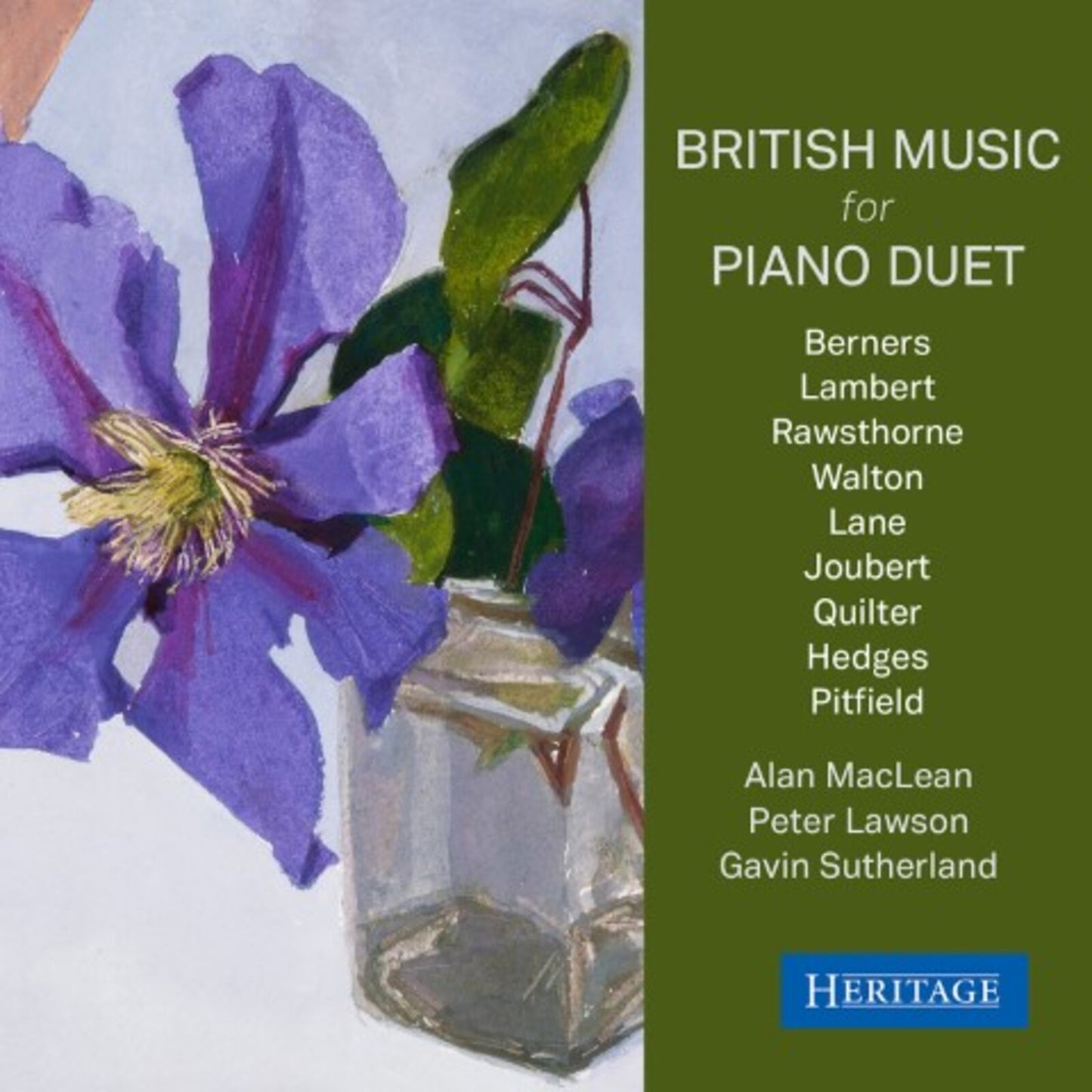 CD cover: purple clematis flower painting with text listing composers.