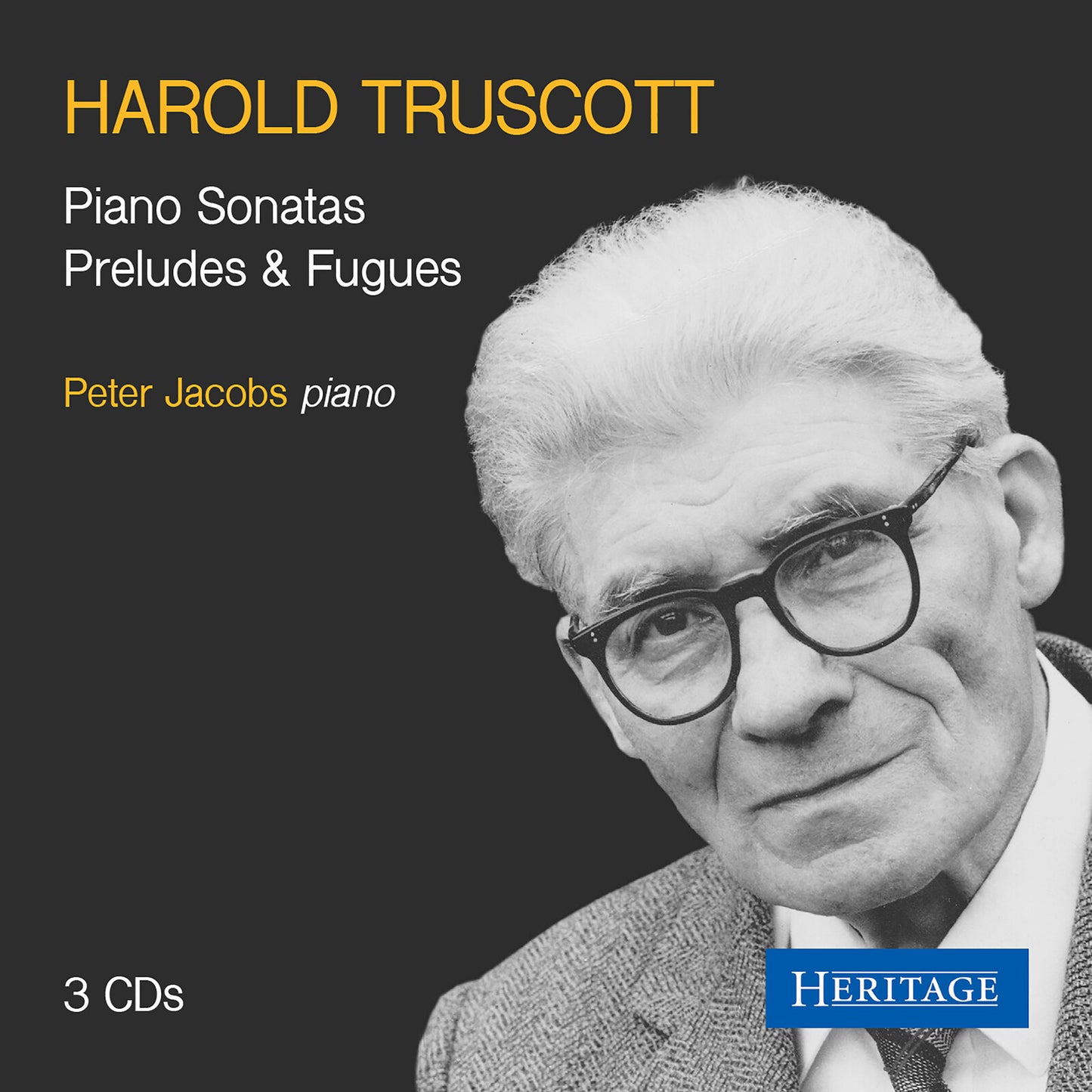 CD cover featuring a black and white portrait of composer Harold Truscott.