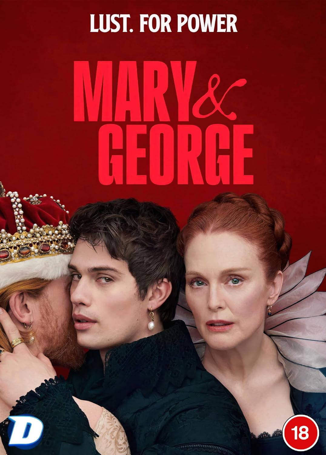 DVD cover featuring three people in historical attire against a solid red background.