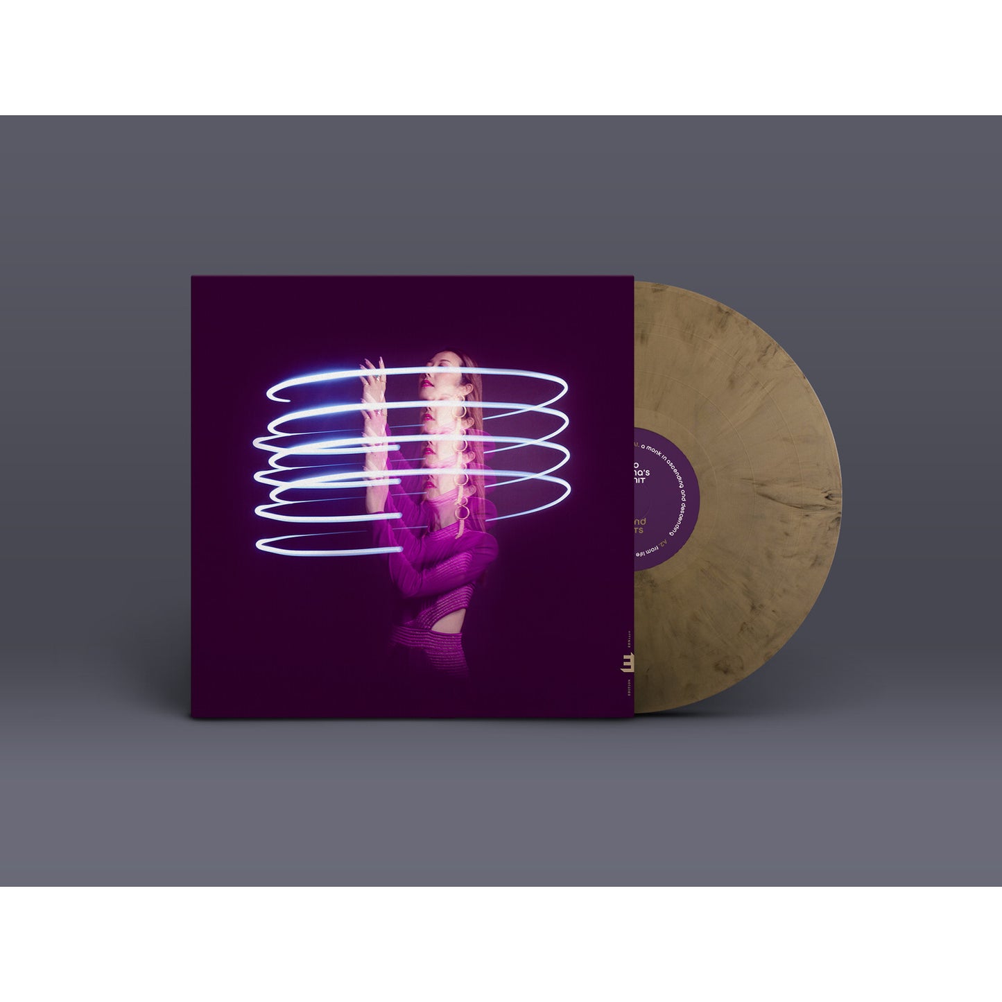 Vinyl record cover featuring Miho Hazama with glowing neon swirls.