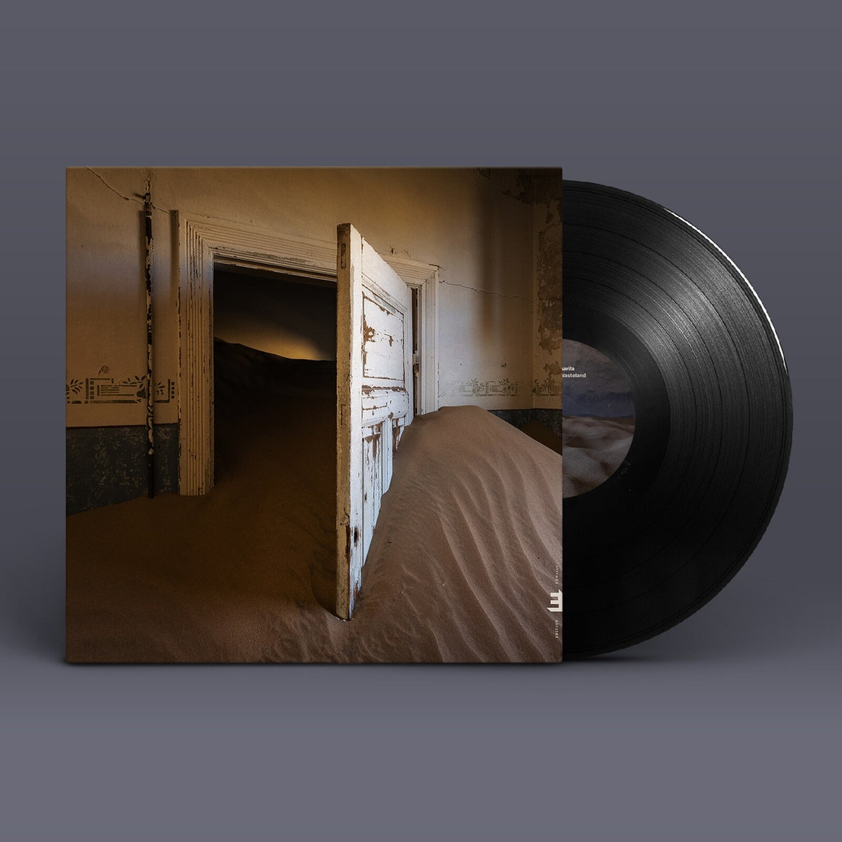 Vinyl record with album art depicting a doorway filled with sand.