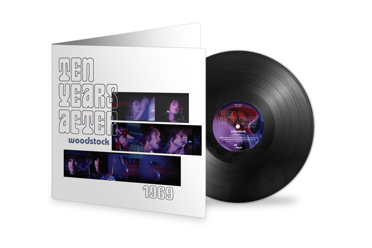 Ten Years After Woodstock" vinyl record with album cover and black disc.