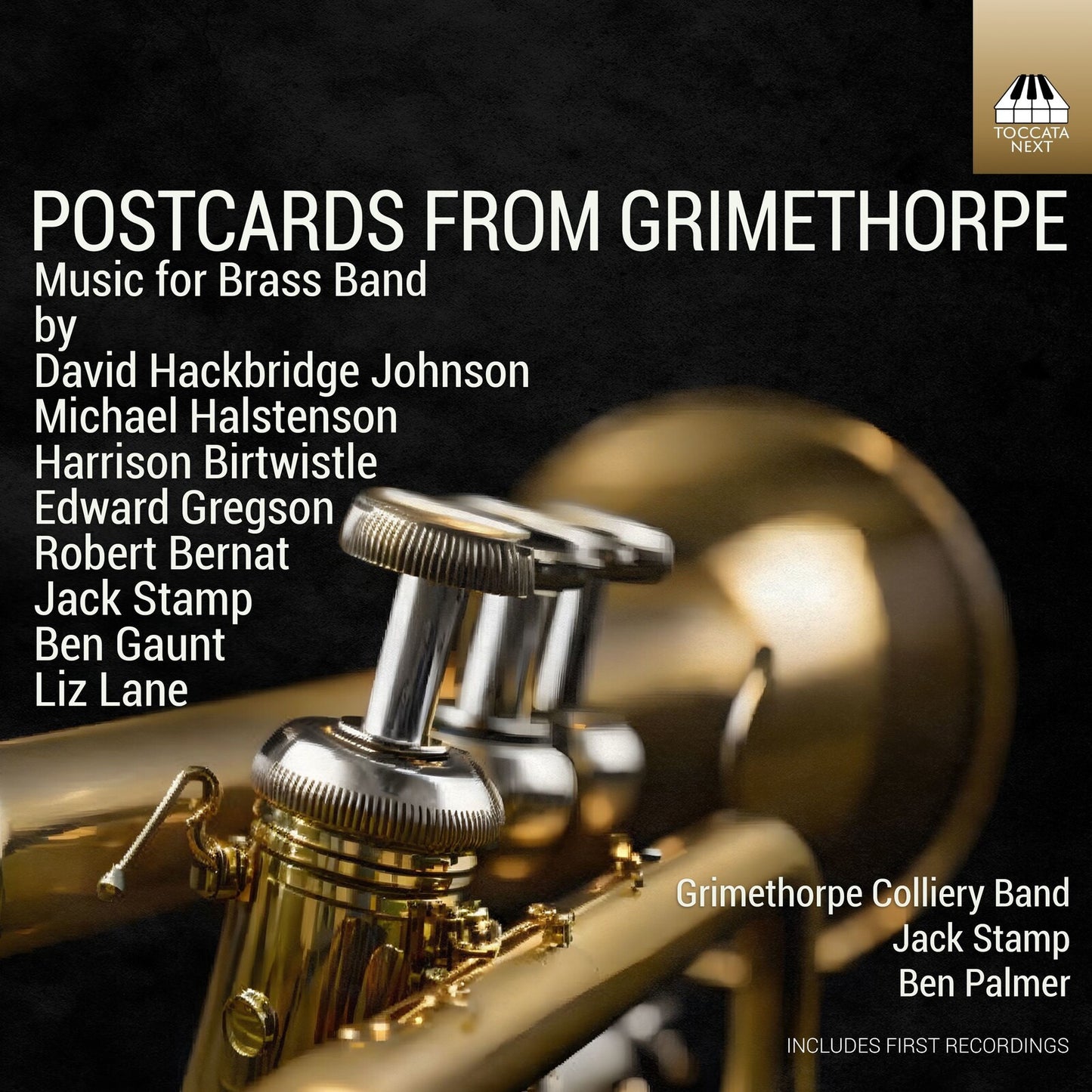 CD cover for Grimethorpe Colliery Band’s “Postcards From Grimethorpe” featuring a valve.