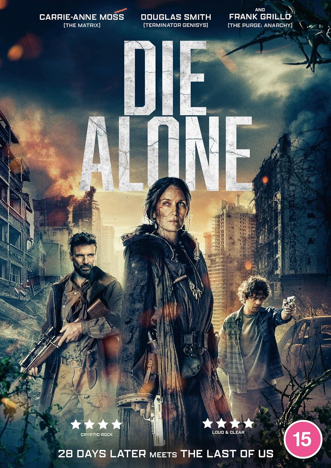 Die Alone" DVD cover featuring Carrie-Anne Moss and a post-apocalyptic scene.