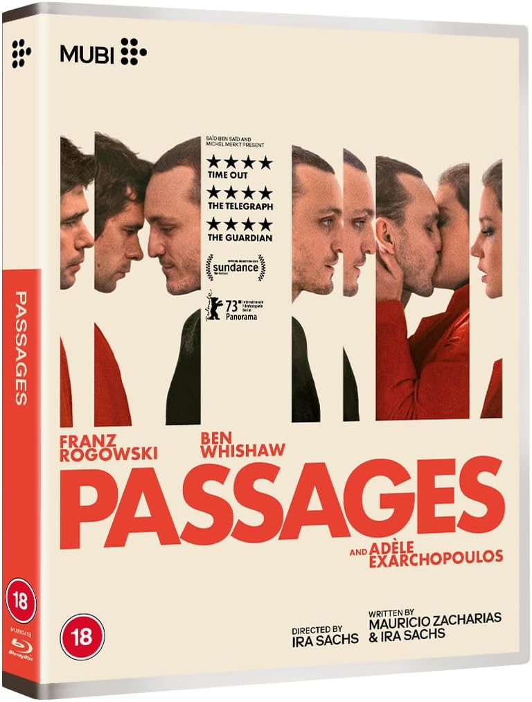 Passages" Blu-ray cover featuring three faces in profile against a blue background.