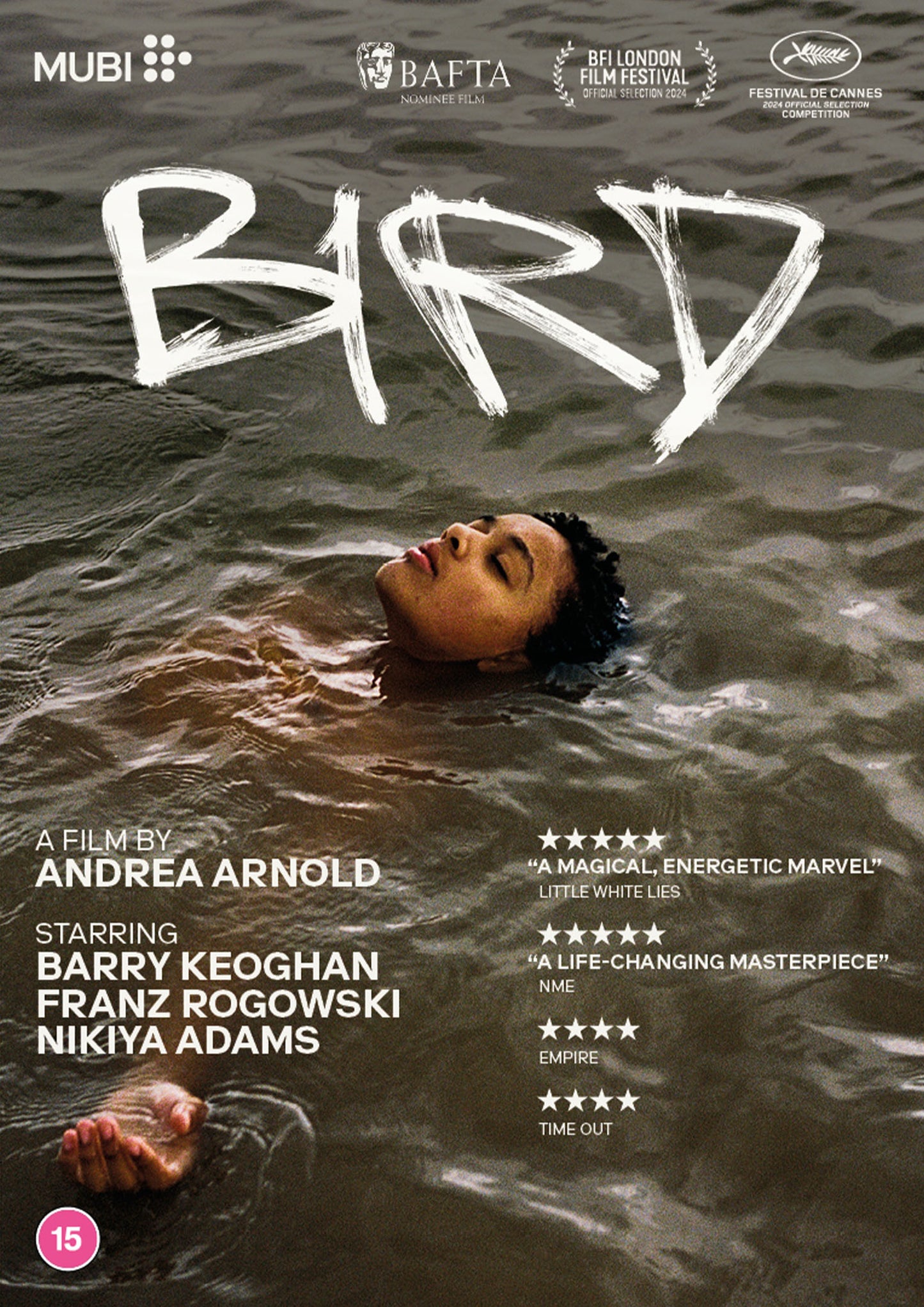 DVD cover for "Bird" film, featuring a woman lying in grass.
