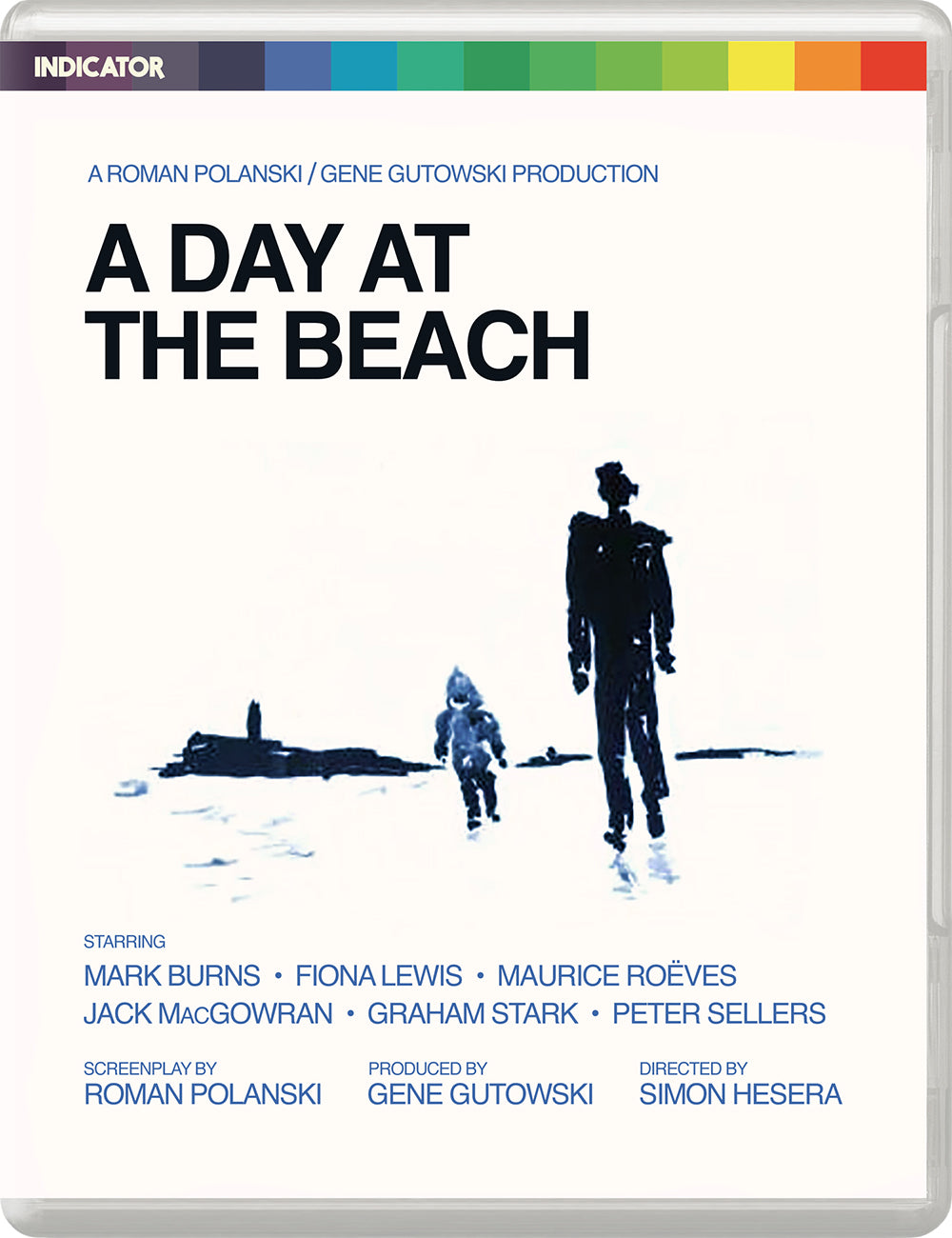 Blu-ray cover for "A Day at the Beach" showing two figures walking on sand.