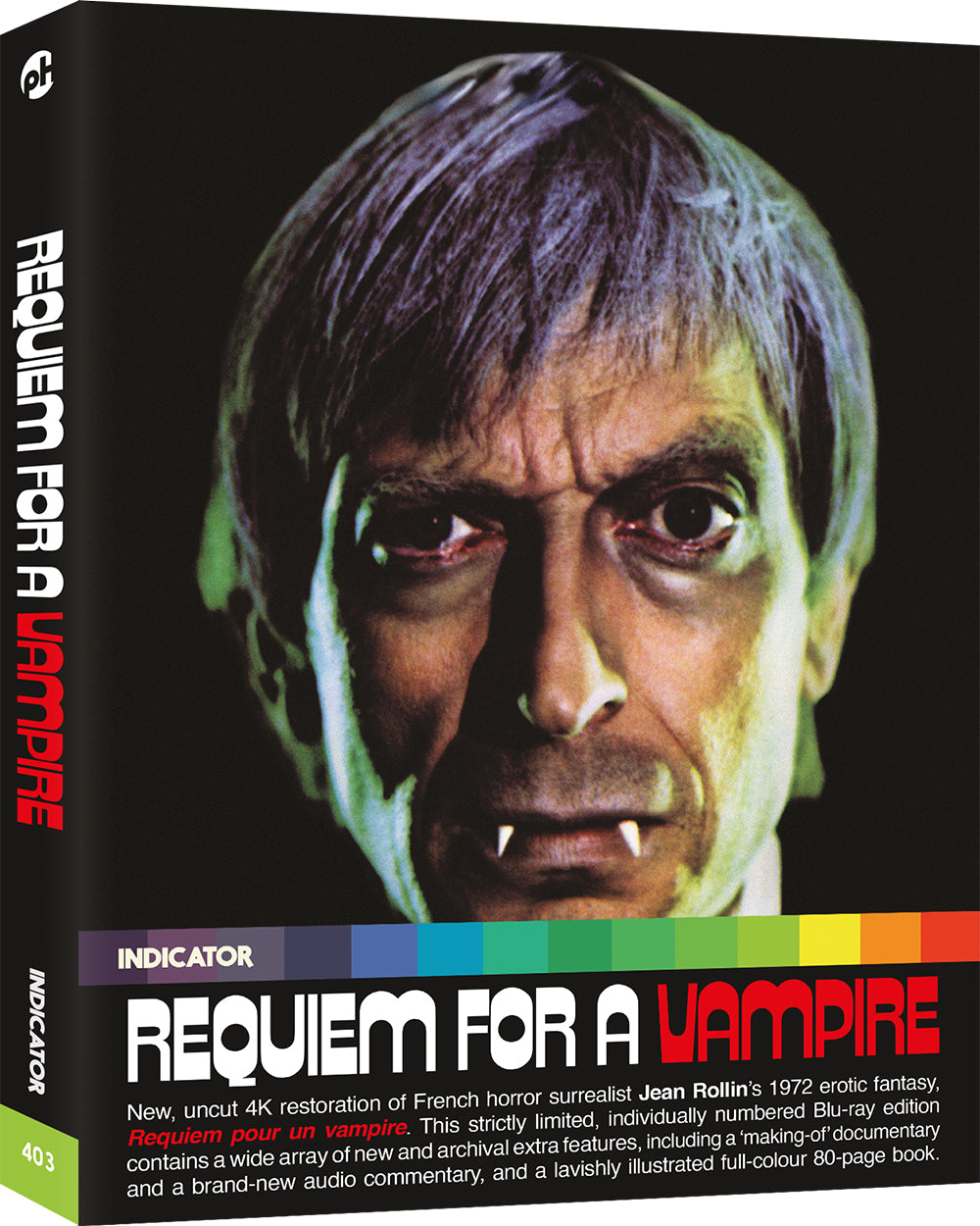 Blu-ray cover for "Requiem for a Vampire" featuring a man with fangs.