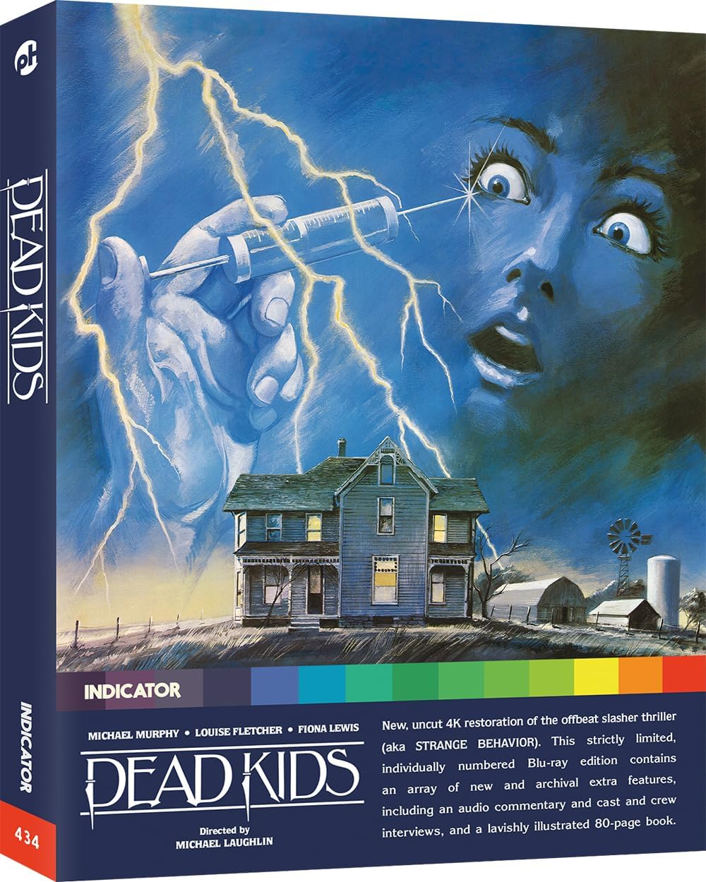 Blu-ray cover for horror film "Dead Kids," featuring a haunted house and eyes.