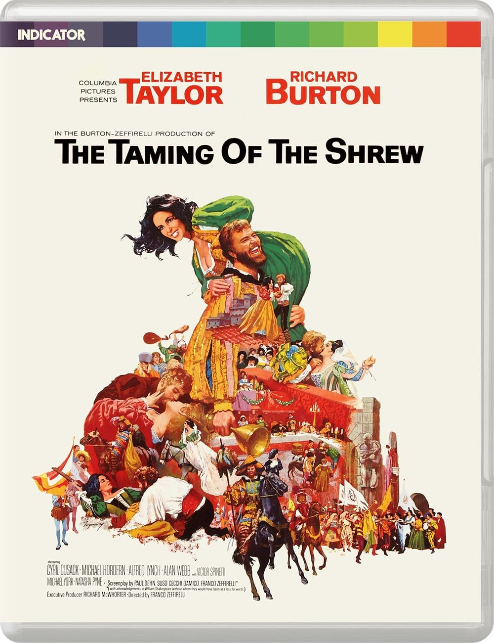 Blu-ray cover for "The Taming of the Shrew" featuring Elizabeth Taylor and Richard Burton.