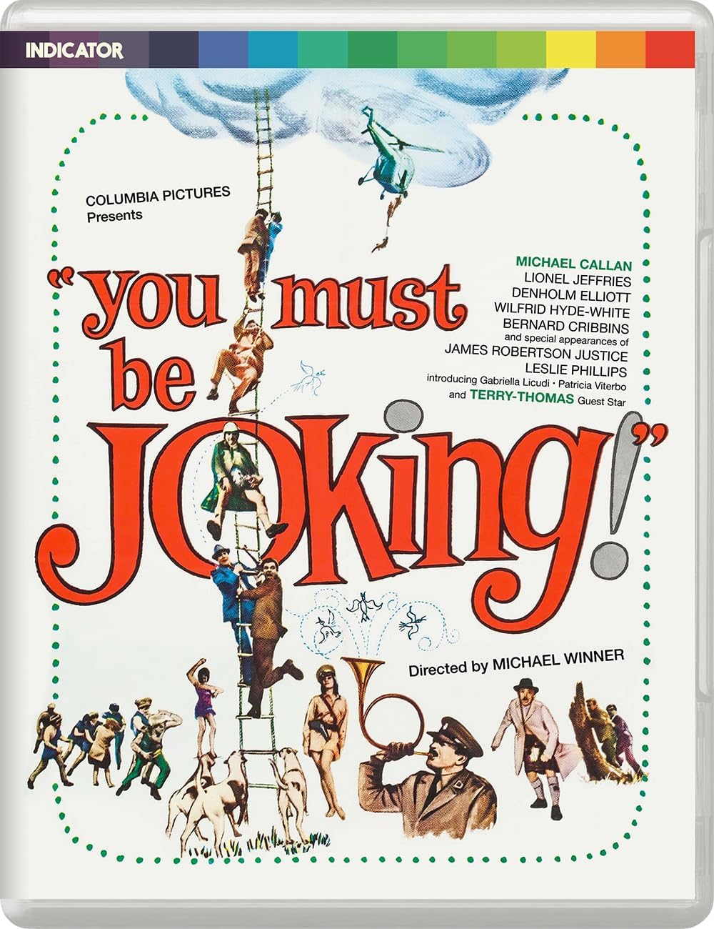 Blu-ray cover art for You Must Be Joking featuring people climbing a rope ladder.