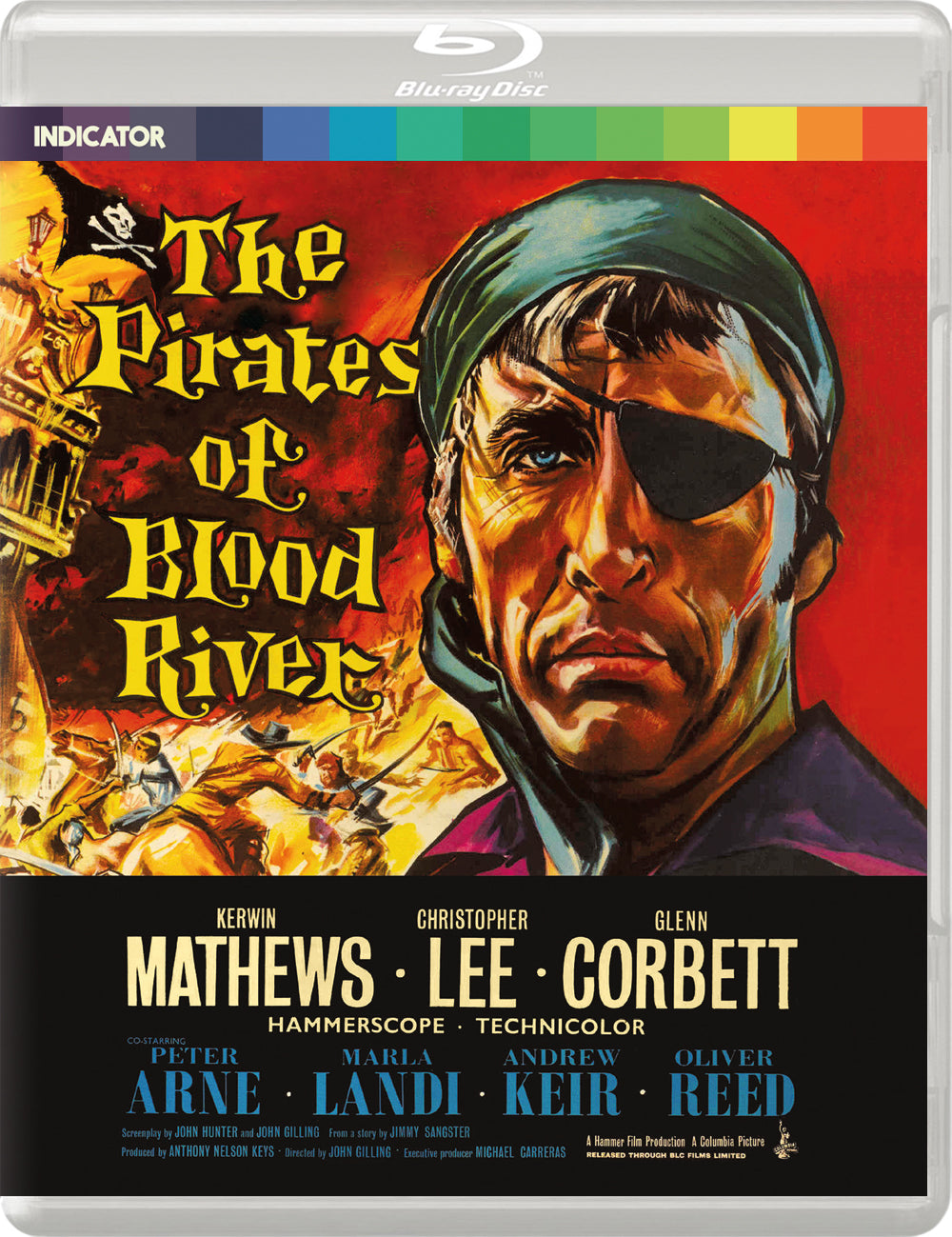 Blu-ray cover for "The Pirates of Blood River" featuring a dramatic portrait.