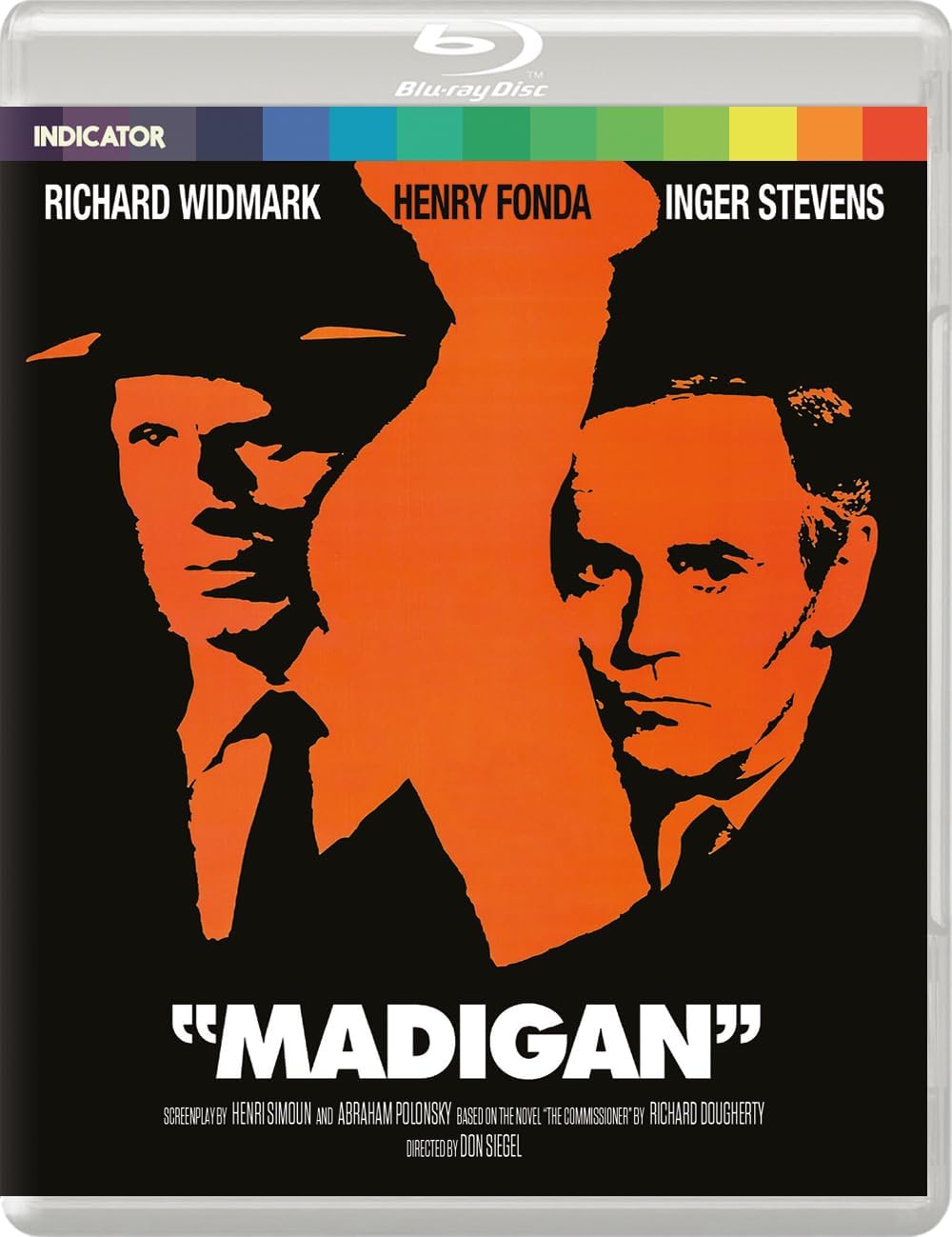 “Madigan” Blu-ray cover featuring Richard Widmark and Henry Fonda in silhouette.