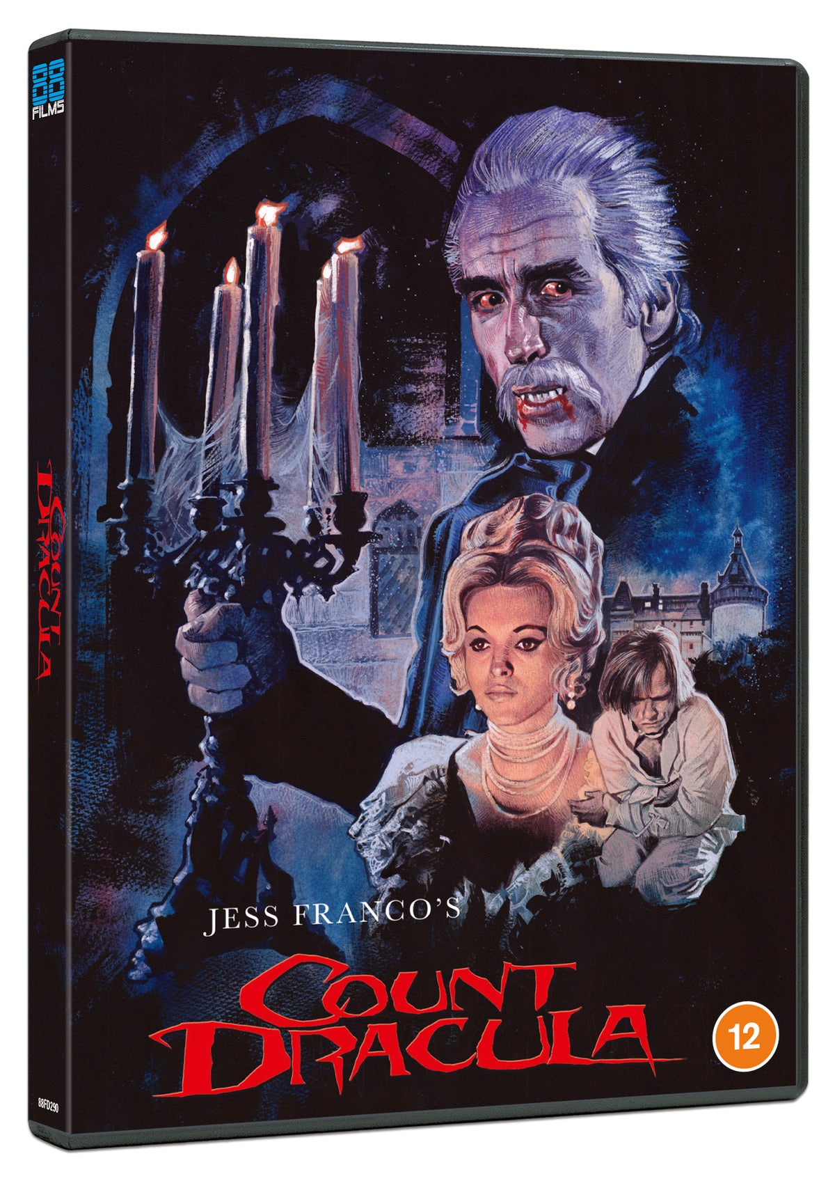 Count Dracula DVD cover featuring a menacing vampire and frightened woman.