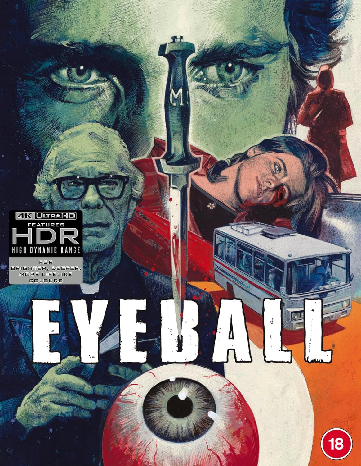 “Eyeball” Blu-ray cover: eye, man with glasses, woman screaming, and a knife.